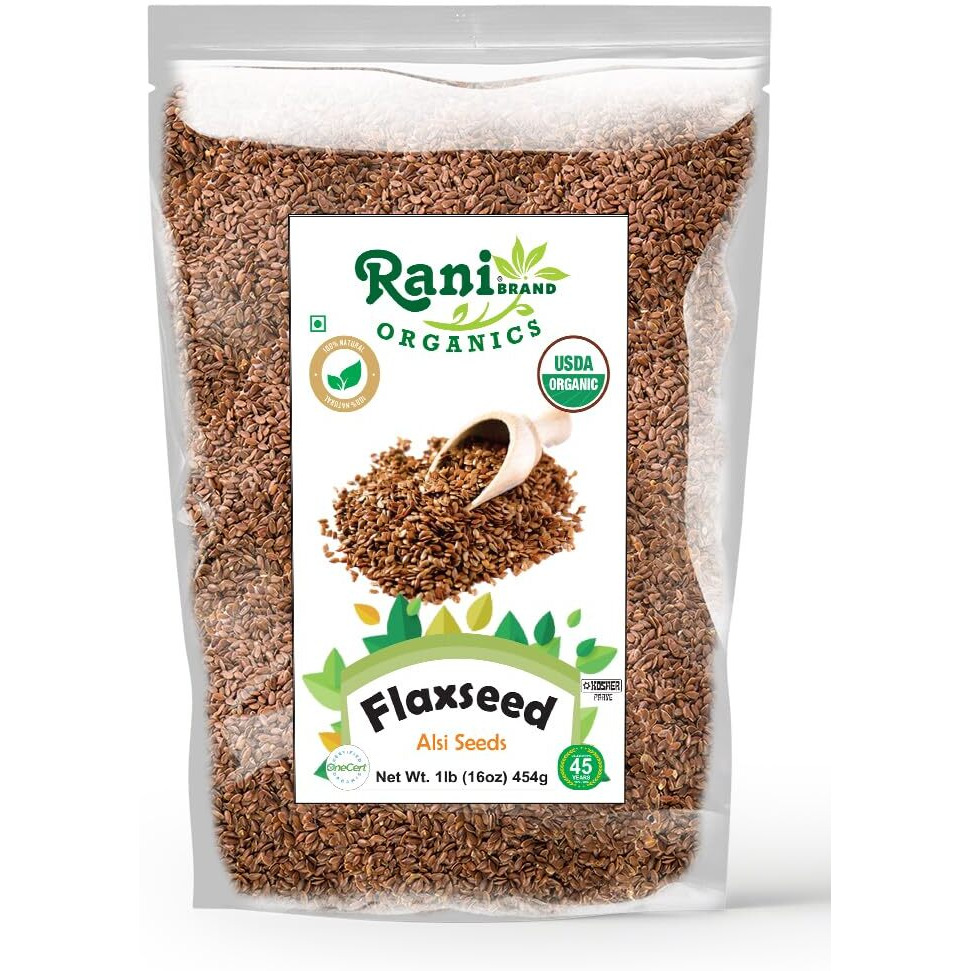 Rani Organic Flax Seeds Whole Raw (Alsi, Linum usitatissimum) 16oz (1lb) 454g ~ All Natural, Gluten Friendly, Non-GMO, Kosher, Vegan, Indian Origin, USDA Certified Organic