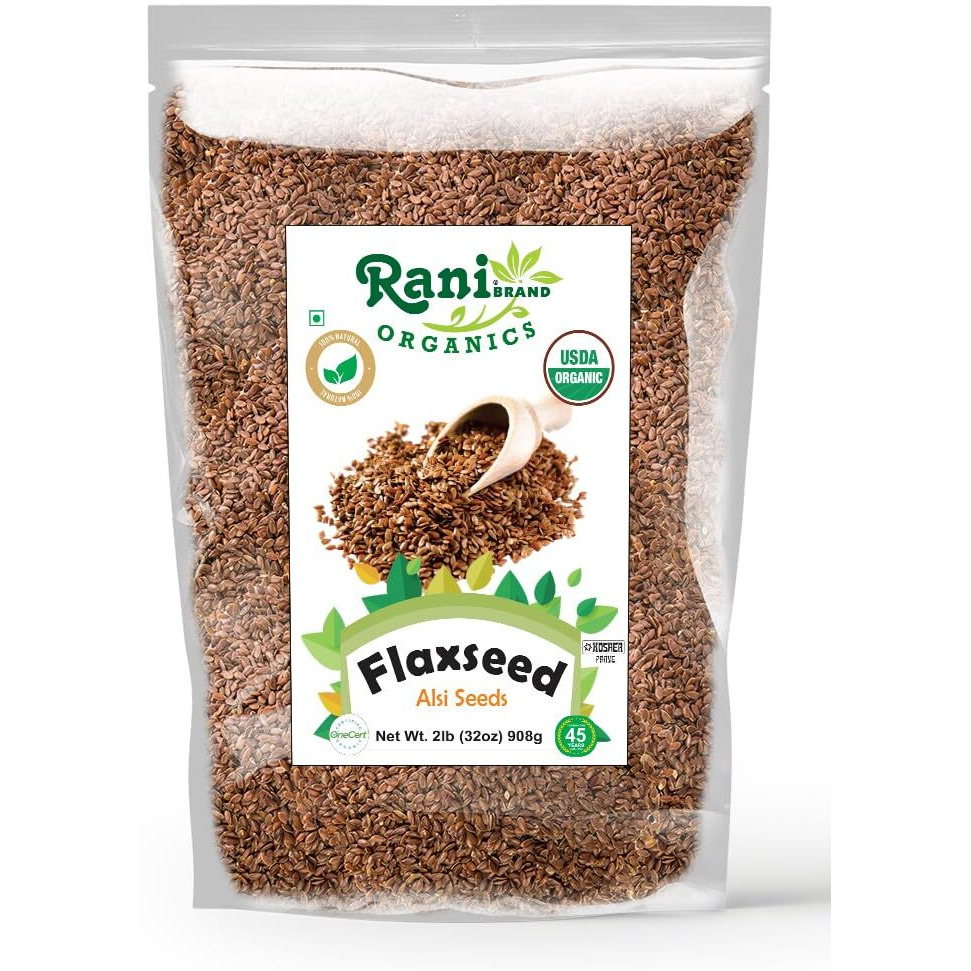 Rani Organic Flax Seeds Whole Raw (Alsi, Linum usitatissimum) 32oz (2lbs) 908g ~ All Natural, Gluten Friendly, Non-GMO, Kosher, Vegan, Indian Origin, USDA Certified Organic