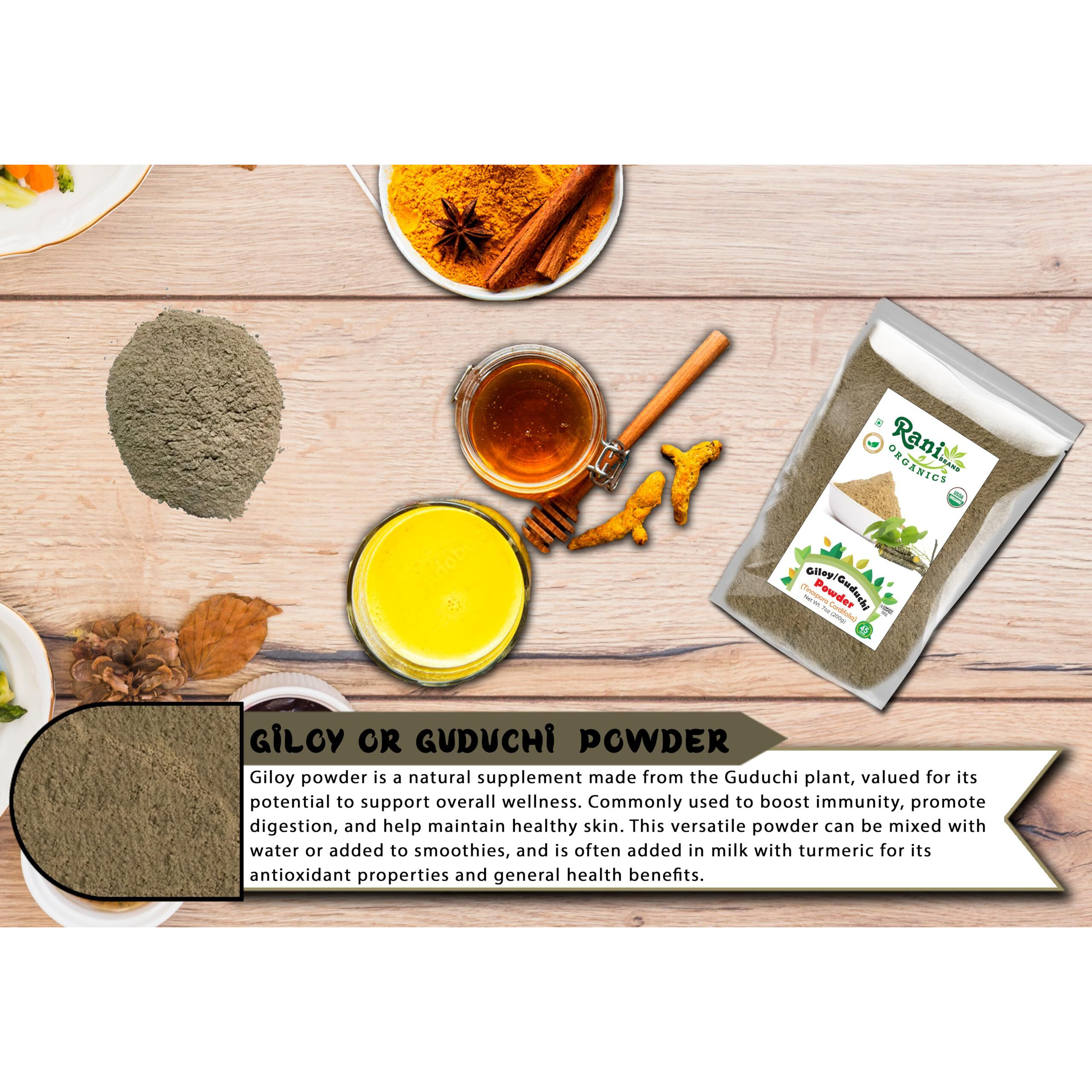 Rani Organic Giloy Powder (Tinospora Cordifolia) 7oz (200g) ~ All Natural, No Color, Gluten Friendly, Vegan, Non-GMO, Kosher, No Salt or fillers, Indian Origin, USDA Organic Certified