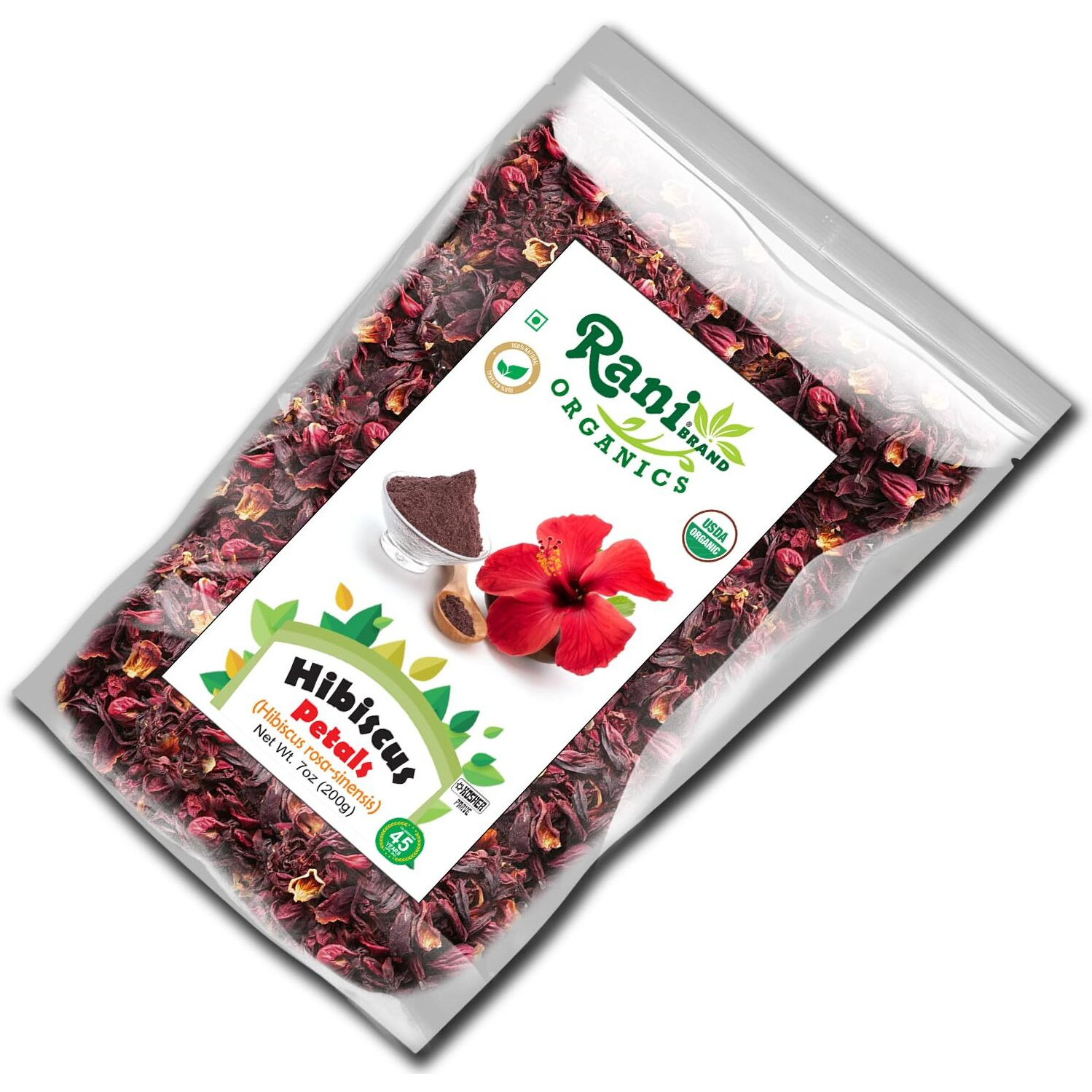 Rani Organic Hibiscus Powder (Hibiscus Rosa-sinensis) 7oz (200g) ~ All Natural, No Color, Gluten Friendly, Vegan, Non-GMO, Kosher, No Salt or fillers, Indian Origin, USDA Organic Certified