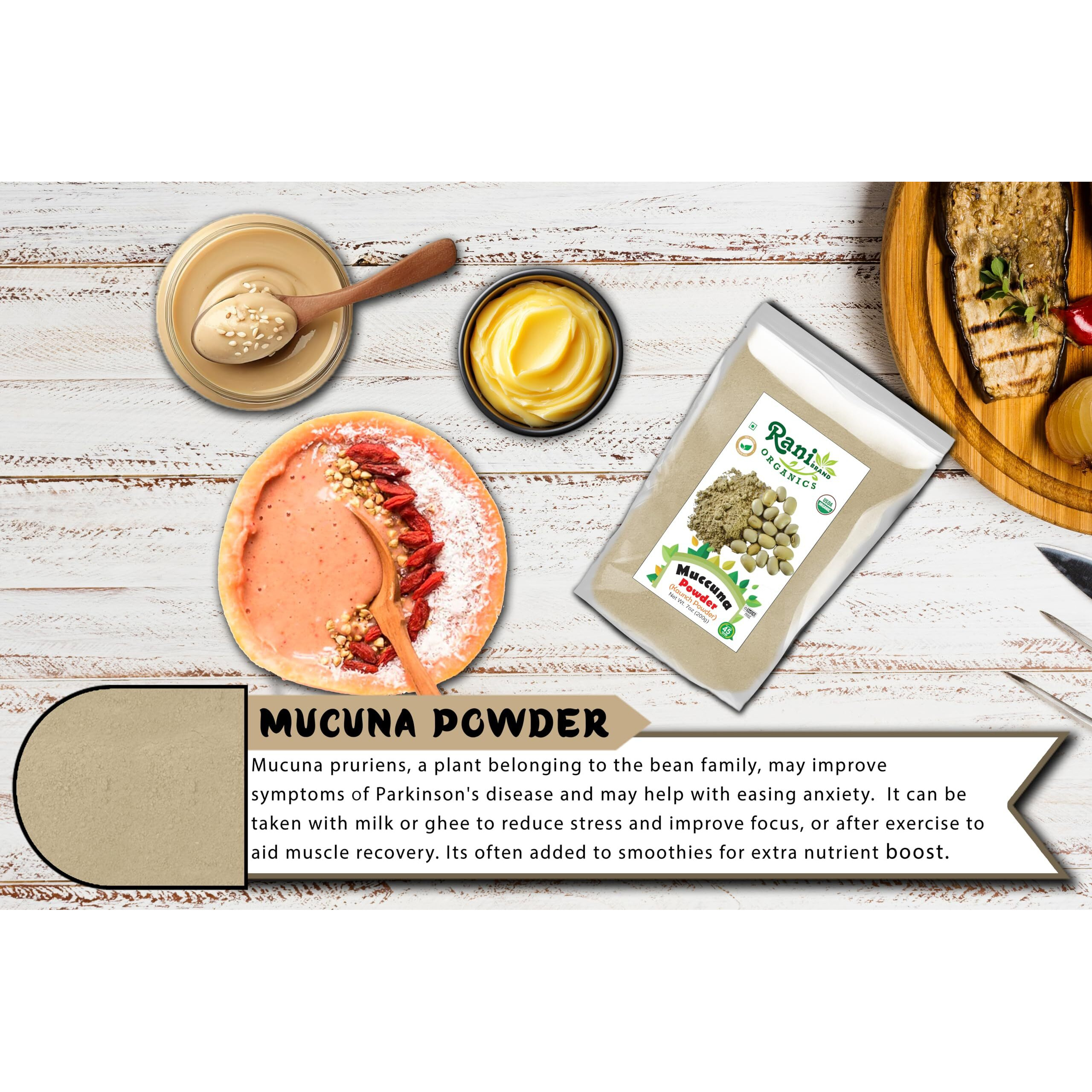 Rani Organic Mucuna Powder (Kaunch Powder) 7oz (200g) ~ All Natural, No Color, Gluten Friendly, Vegan, Non-GMO, Kosher, No Salt or fillers, Indian Origin, USDA Organic Certified