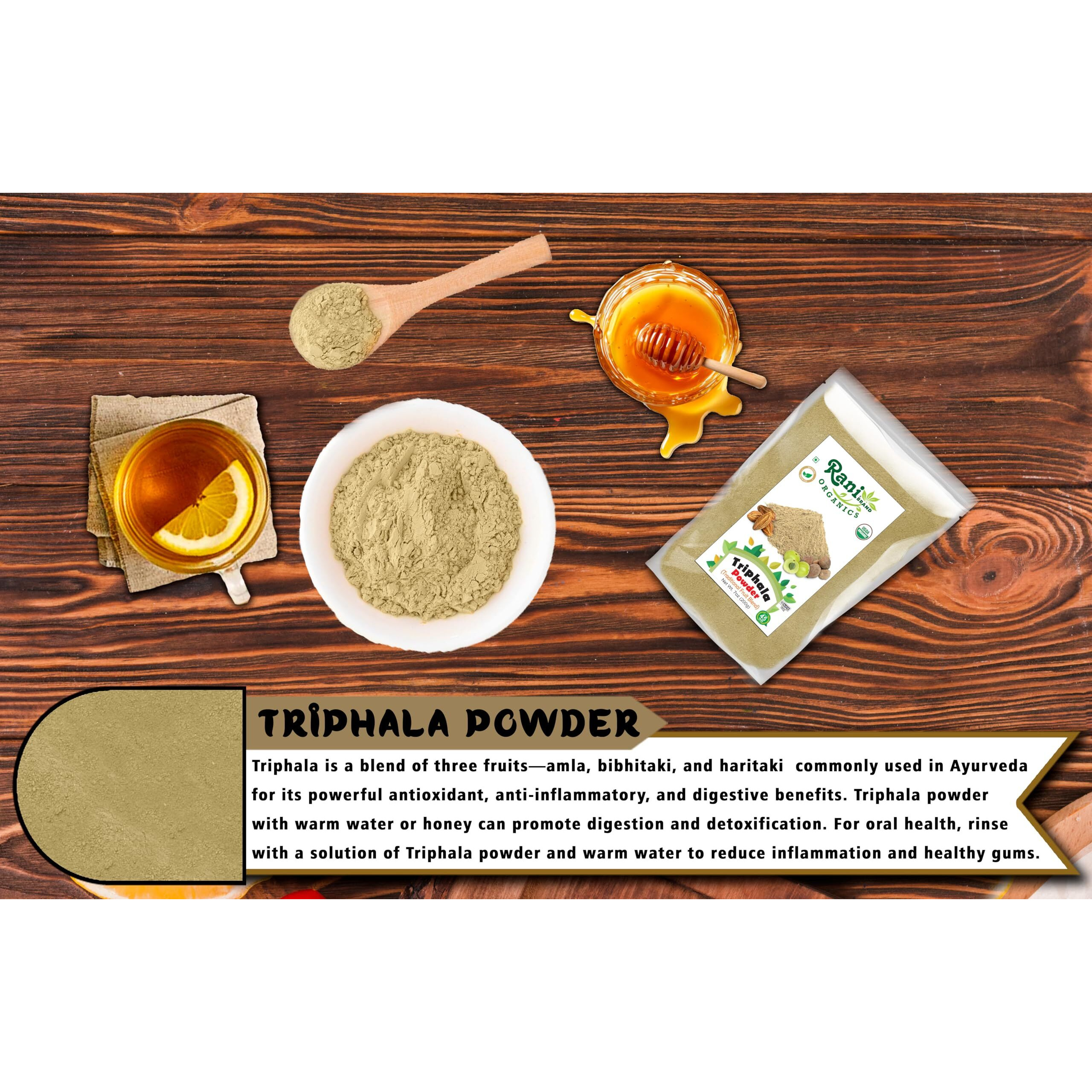 Rani Organic Triphla Powder (Traditional Fruit Blend) 7oz (200g) ~ All Natural, Gluten Friendly, Vegan, Non-GMO, Kosher, No Salt or fillers, Indian Origin, USDA Organic Certified
