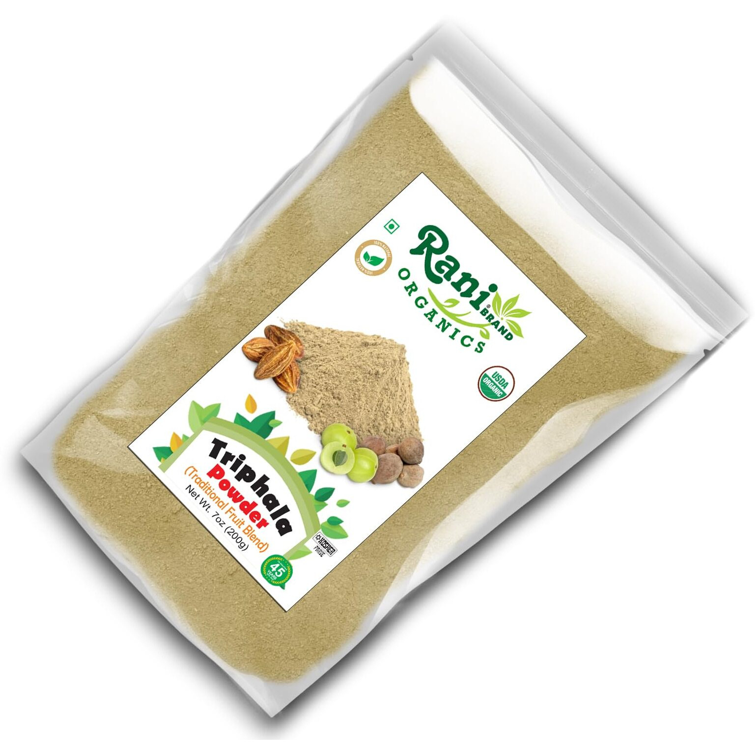 Rani Organic Triphla Powder (Traditional Fruit Blend) 7oz (200g) ~ All Natural, Gluten Friendly, Vegan, Non-GMO, Kosher, No Salt or fillers, Indian Origin, USDA Organic Certified