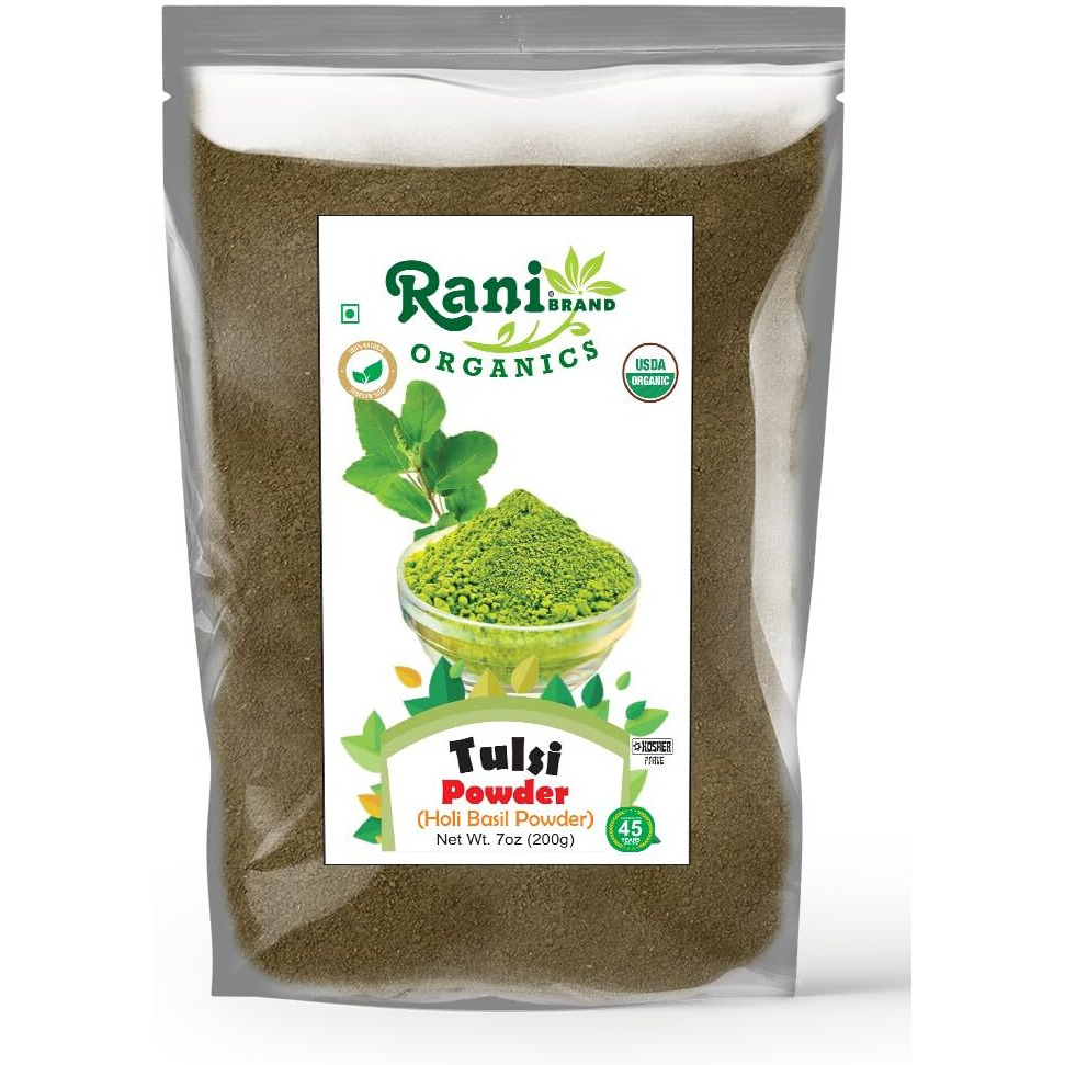 Rani Organic Tulsi Powder (Holi Basil Powder) 7oz (200g) ~ All Natural, No Color, Gluten Friendly, Vegan, NON-GMO, Kosher, No Salt or fillers, Indian Origin, USDA Organic Certified
