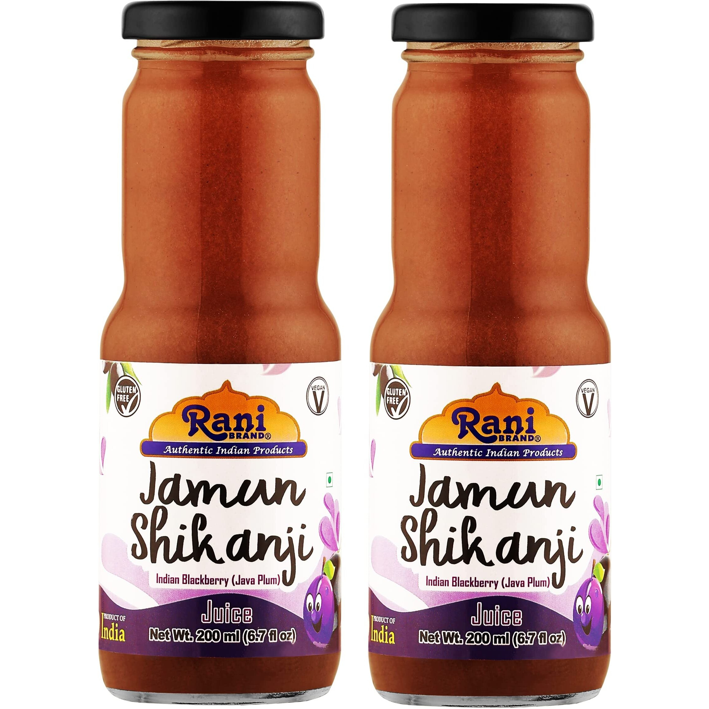 Rani Jamun Shikanji 6.7 fl oz (200 ml) Glass Bottle, Pack of 2 ~ Indian Fruit Beverage, Vegan, Gluten Free, NON-GMO, Indian Origin