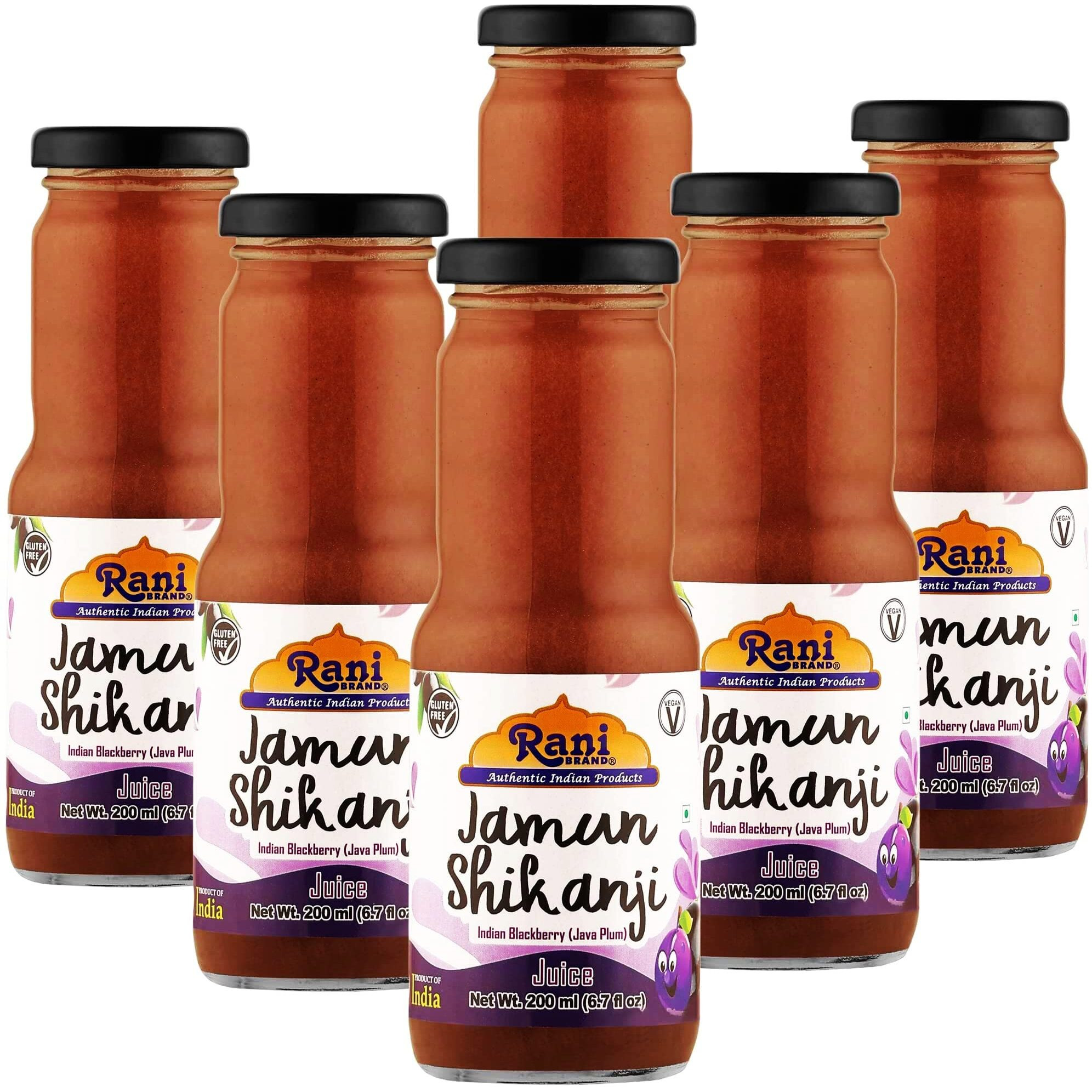Rani Jamun Shikanji 6.7 fl oz (200 ml) Glass Bottle, Pack of 6 ~ Indian Fruit Beverage, Vegan, Gluten Free, NON-GMO, Indian Origin