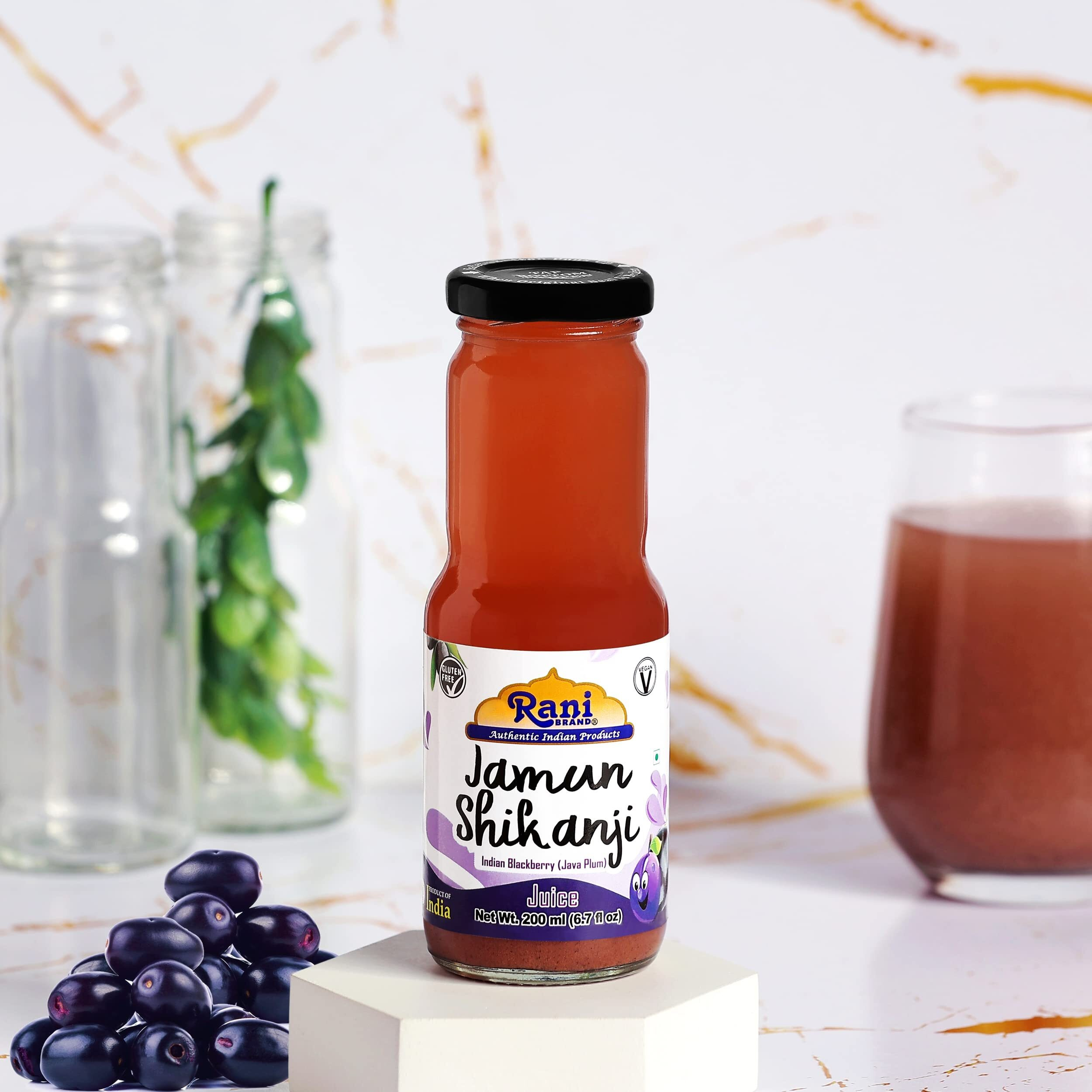 Rani Jamun Shikanji 6.7 fl oz (200 ml) Glass Bottle, Pack of 6 ~ Indian Fruit Beverage, Vegan, Gluten Free, NON-GMO, Indian Origin