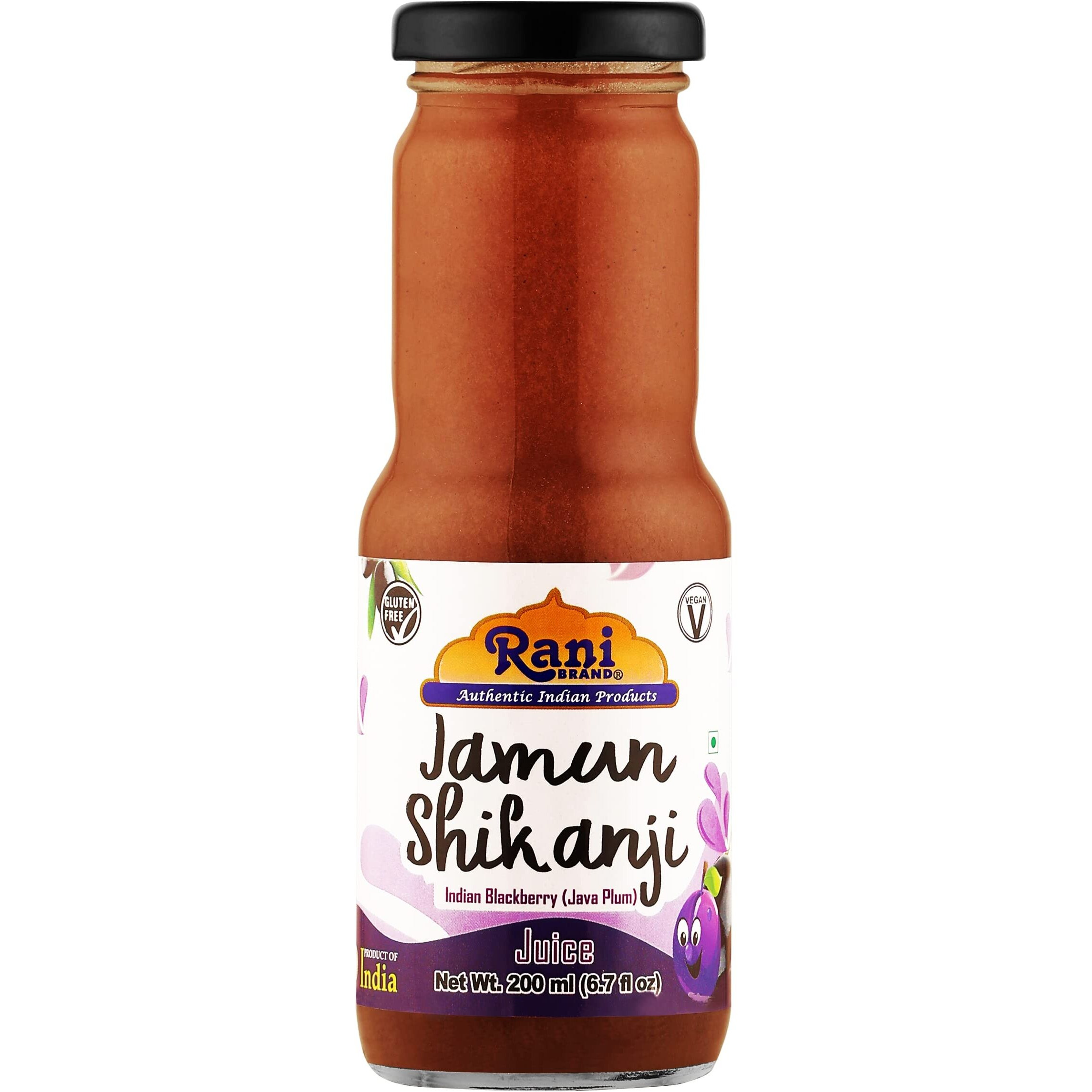 Rani Jamun Shikanji 6.7 fl oz (200 ml) Glass Bottle, Pack of 6 ~ Indian Fruit Beverage, Vegan, Gluten Free, NON-GMO, Indian Origin