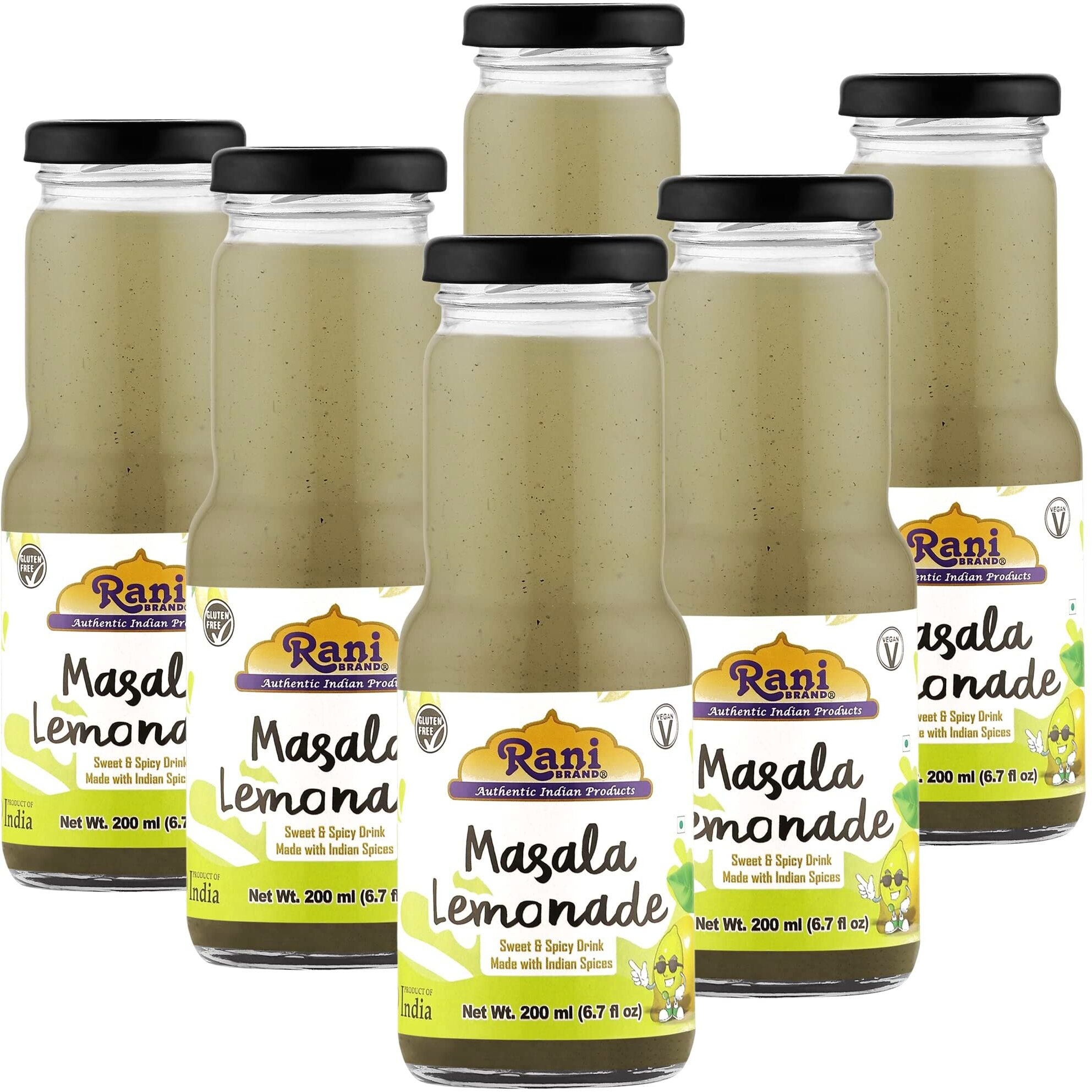 Rani Masala Lemonade 6.7 fl oz (200 ml) Glass Bottle, Pack of 6 ~ Indian Fruit Beverage, Vegan, Gluten Free, NON-GMO, Indian Origin