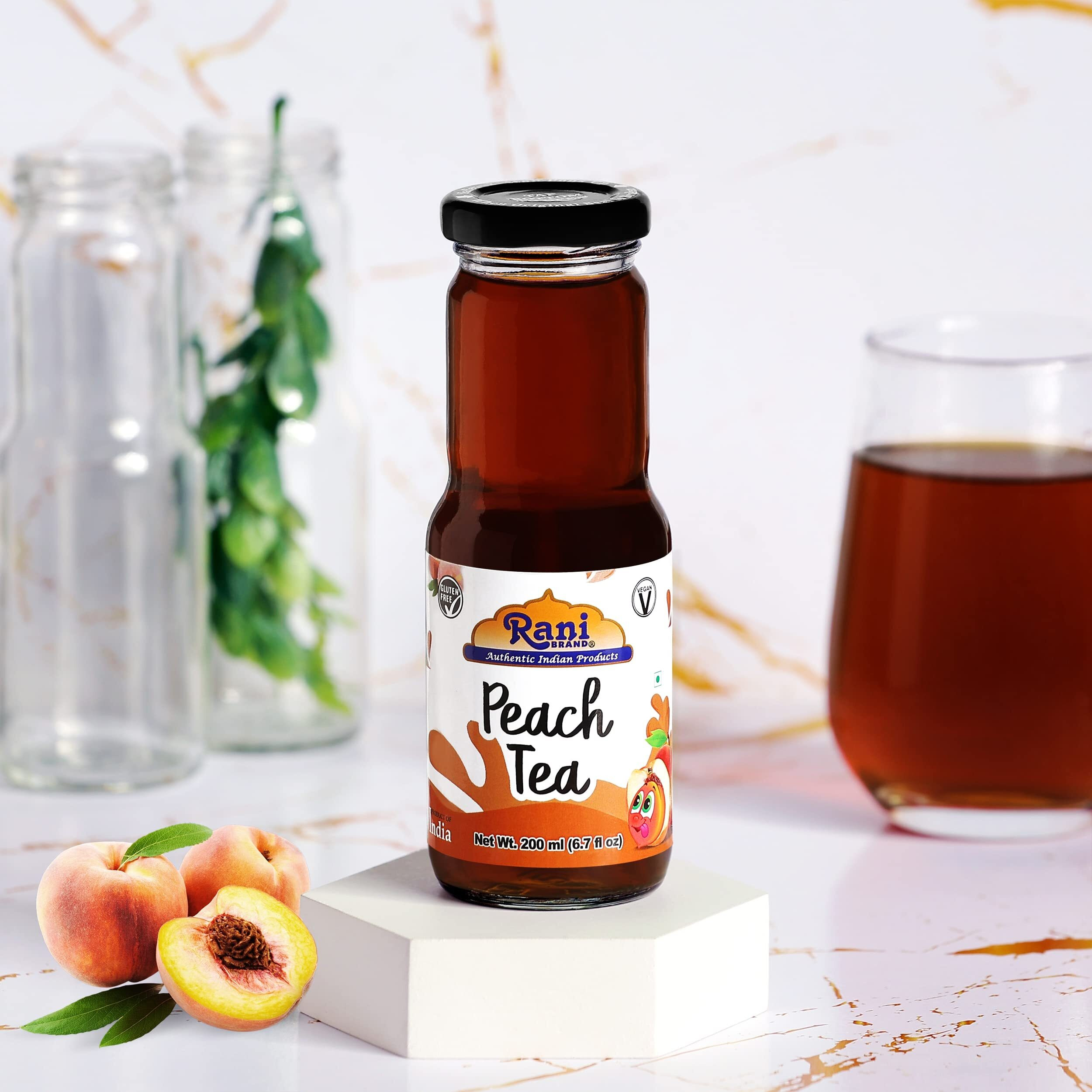 Rani Peach Tea 6.7 fl oz (200 ml) Glass Bottle, Pack of 2 ~ Indian Fruit Beverage, Vegan, Gluten Free, NON-GMO, Indian Origin