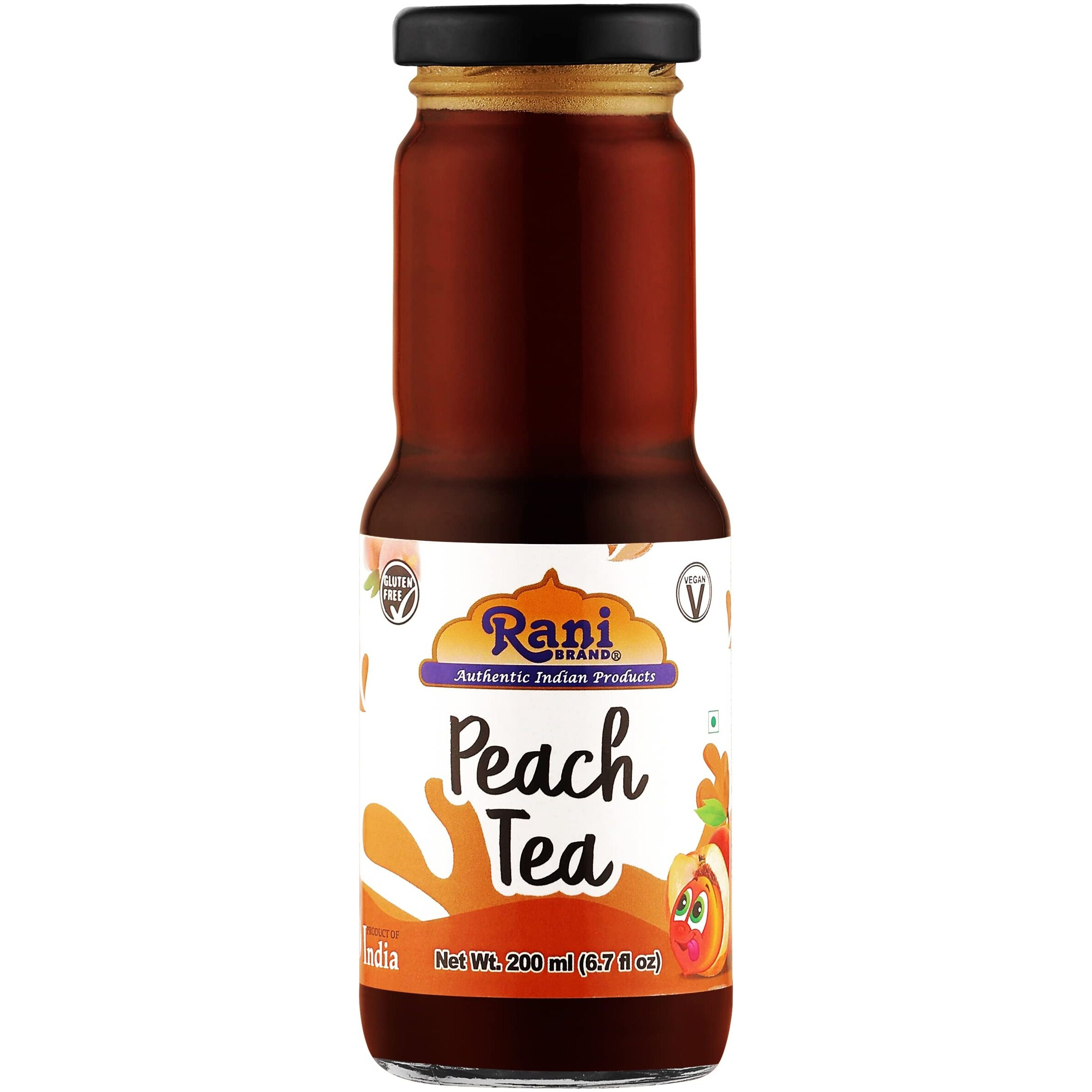 Rani Peach Tea 6.7 fl oz (200 ml) Glass Bottle, Pack of 2 ~ Indian Fruit Beverage, Vegan, Gluten Free, NON-GMO, Indian Origin