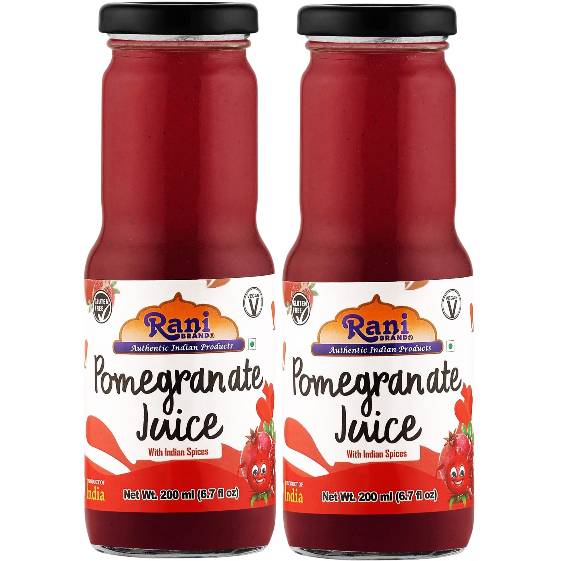 Rani Pomegranate Juice 6.7 fl oz (200 ml) Glass Bottle, Pack of 2 ~ Indian Fruit Beverage, Vegan, Gluten Free, NON-GMO, Indian Origin