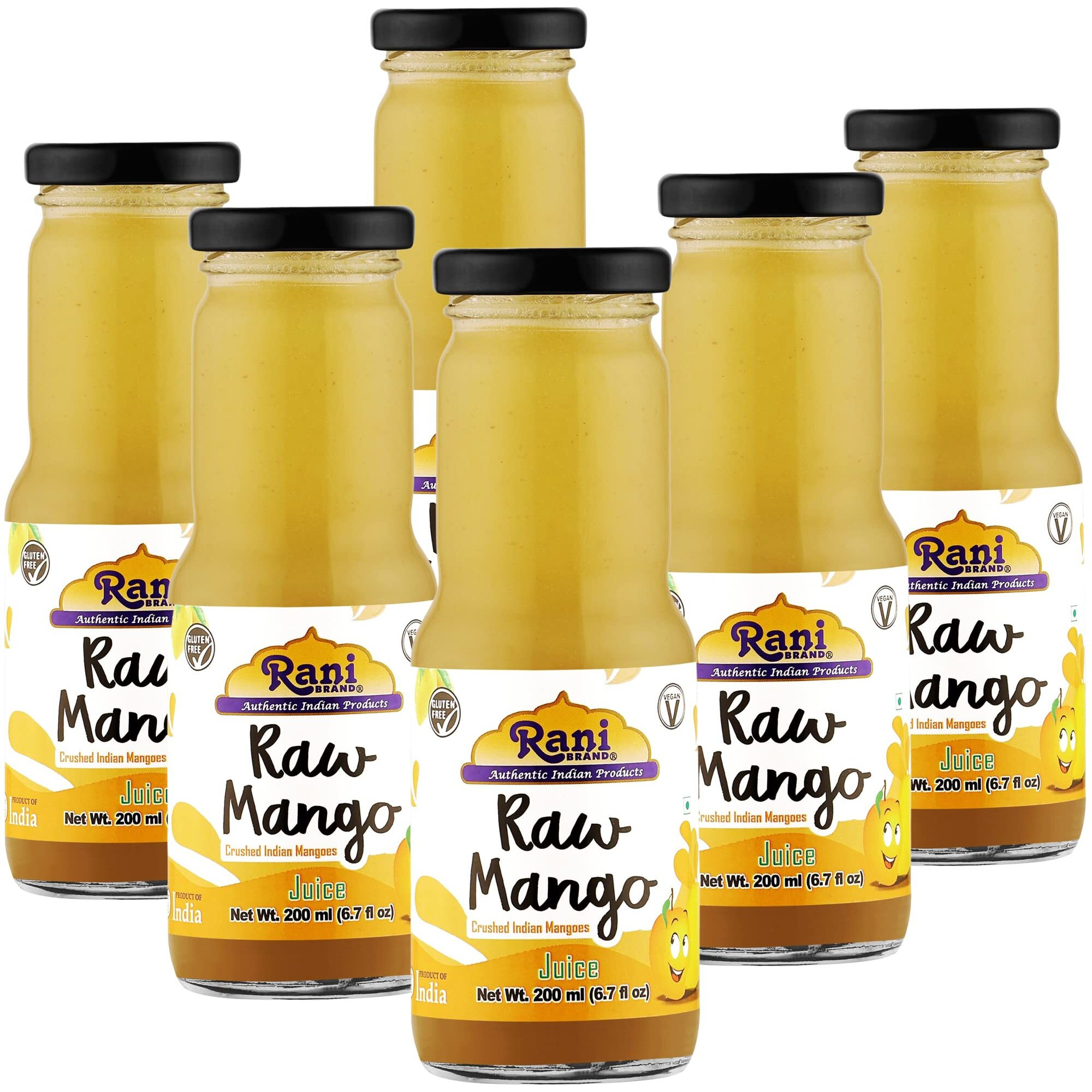 Rani Raw Mango 6.7 fl oz (200 ml) Glass Bottle, Pack of 6 ~ Indian Fruit Beverage, Vegan, Gluten Free, NON-GMO, Indian Origin