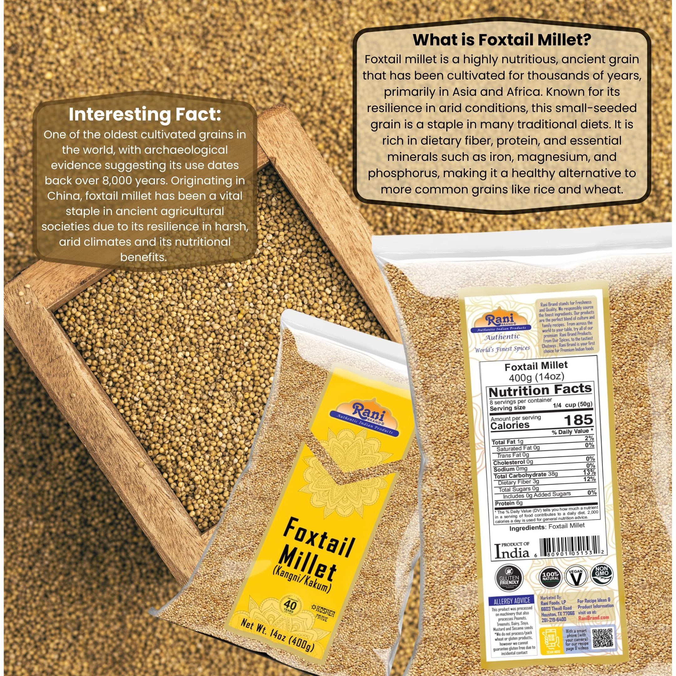 Rani Foxtail Millet Polished (Setaria italica) Ancient Grains 400g (14oz) ~ All Natural, Gluten Friendly, NON-GMO, Kosher, Vegan, Indian Origin, Kangi/Kakum/Navane/Tenai/Korralu/Korra