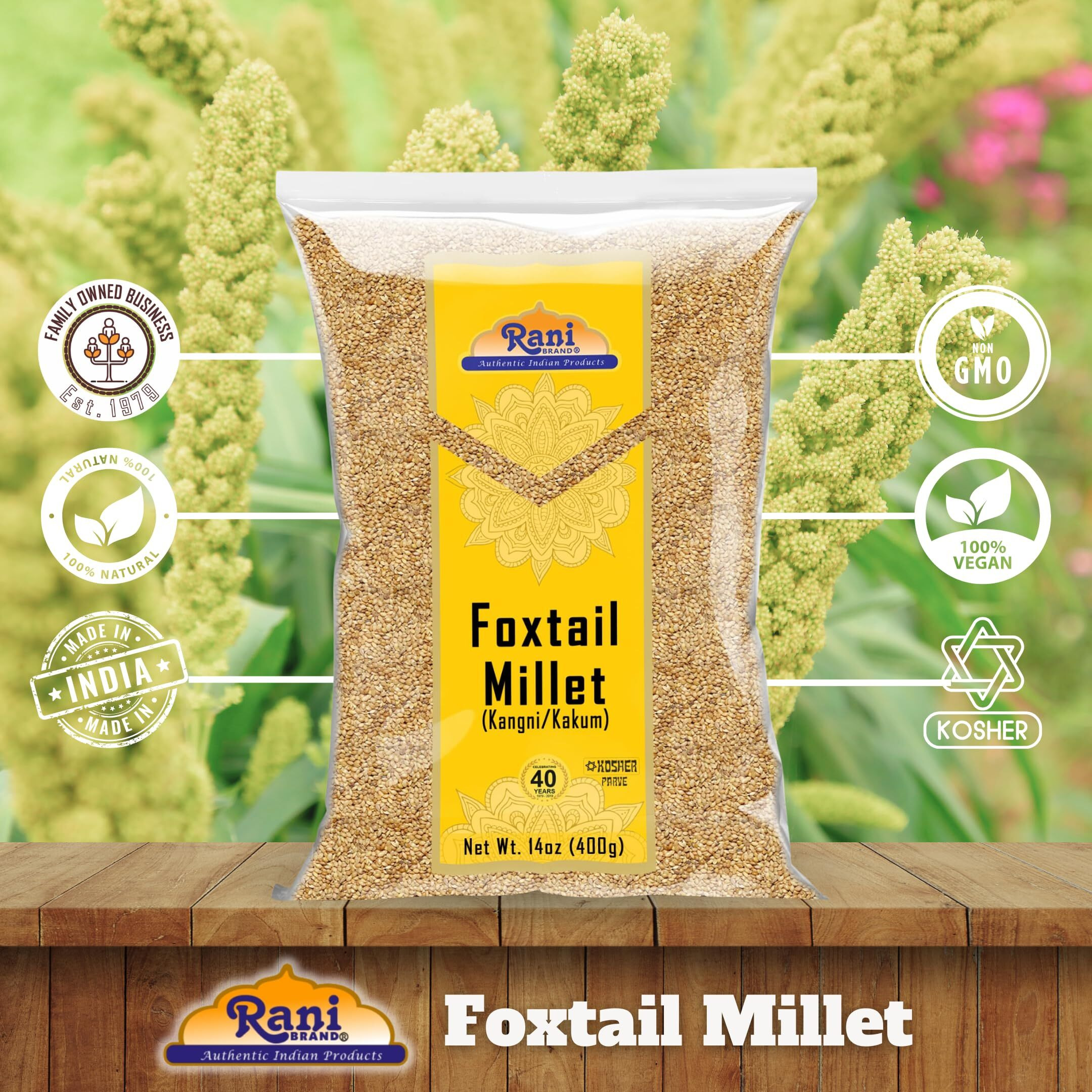 Rani Foxtail Millet Polished (Setaria italica) Ancient Grains 400g (14oz) ~ All Natural, Gluten Friendly, NON-GMO, Kosher, Vegan, Indian Origin, Kangi/Kakum/Navane/Tenai/Korralu/Korra