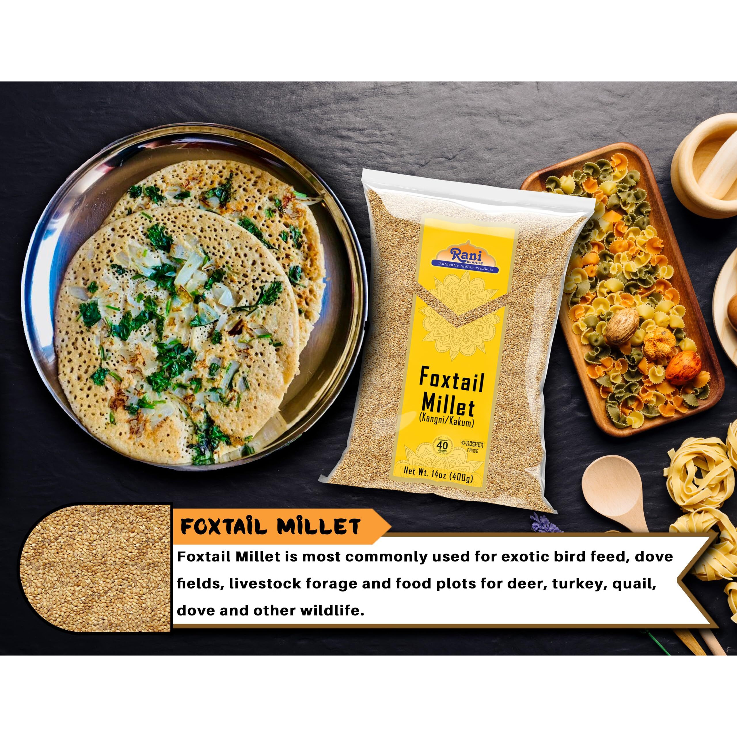 Rani Foxtail Millet Polished (Setaria italica) Ancient Grains 400g (14oz) ~ All Natural, Gluten Friendly, NON-GMO, Kosher, Vegan, Indian Origin, Kangi/Kakum/Navane/Tenai/Korralu/Korra