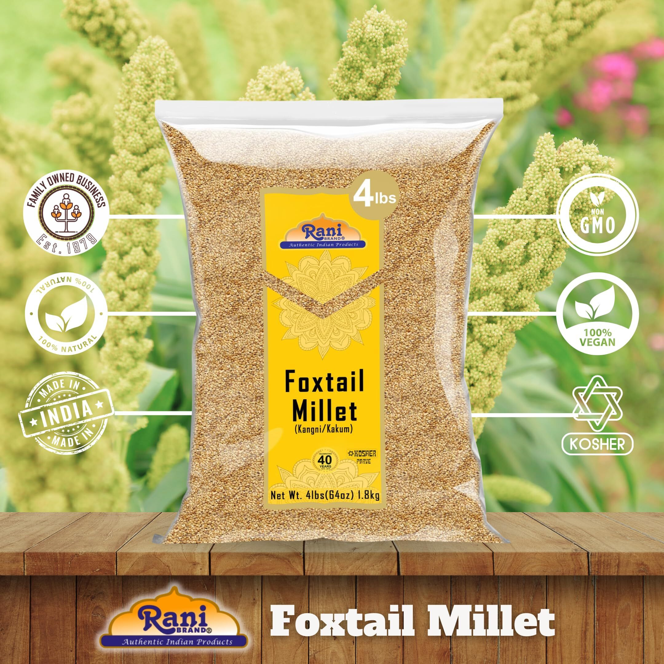 Rani Foxtail Millet Polished (Setaria italica) Ancient Grains 64oz (4lbs) 1.81kg ~ All Natural, Gluten Friendly, NON-GMO, Kosher, Vegan, Indian Origin, Kangi/Kakum/Navane/Tenai