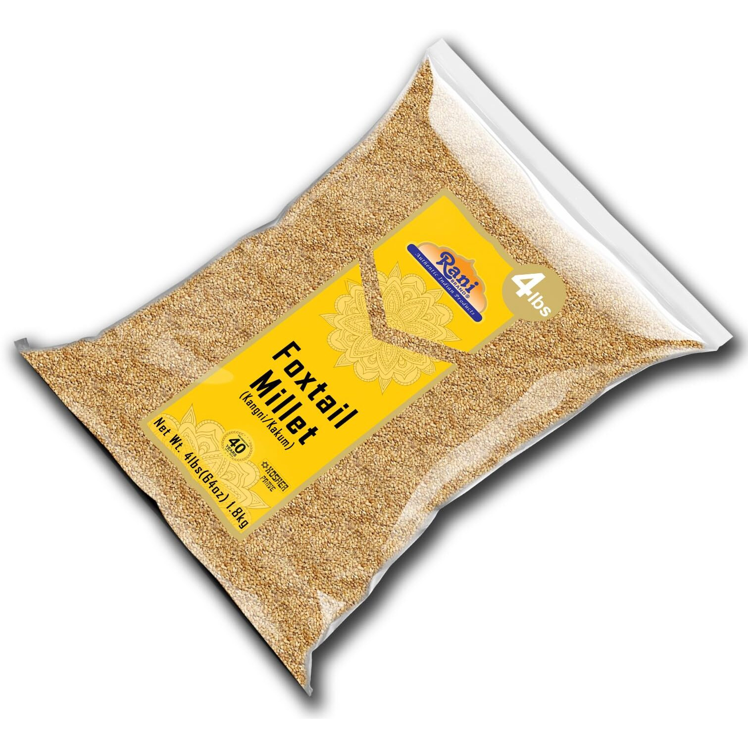 Rani Foxtail Millet Polished (Setaria italica) Ancient Grains 64oz (4lbs) 1.81kg ~ All Natural, Gluten Friendly, NON-GMO, Kosher, Vegan, Indian Origin, Kangi/Kakum/Navane/Tenai