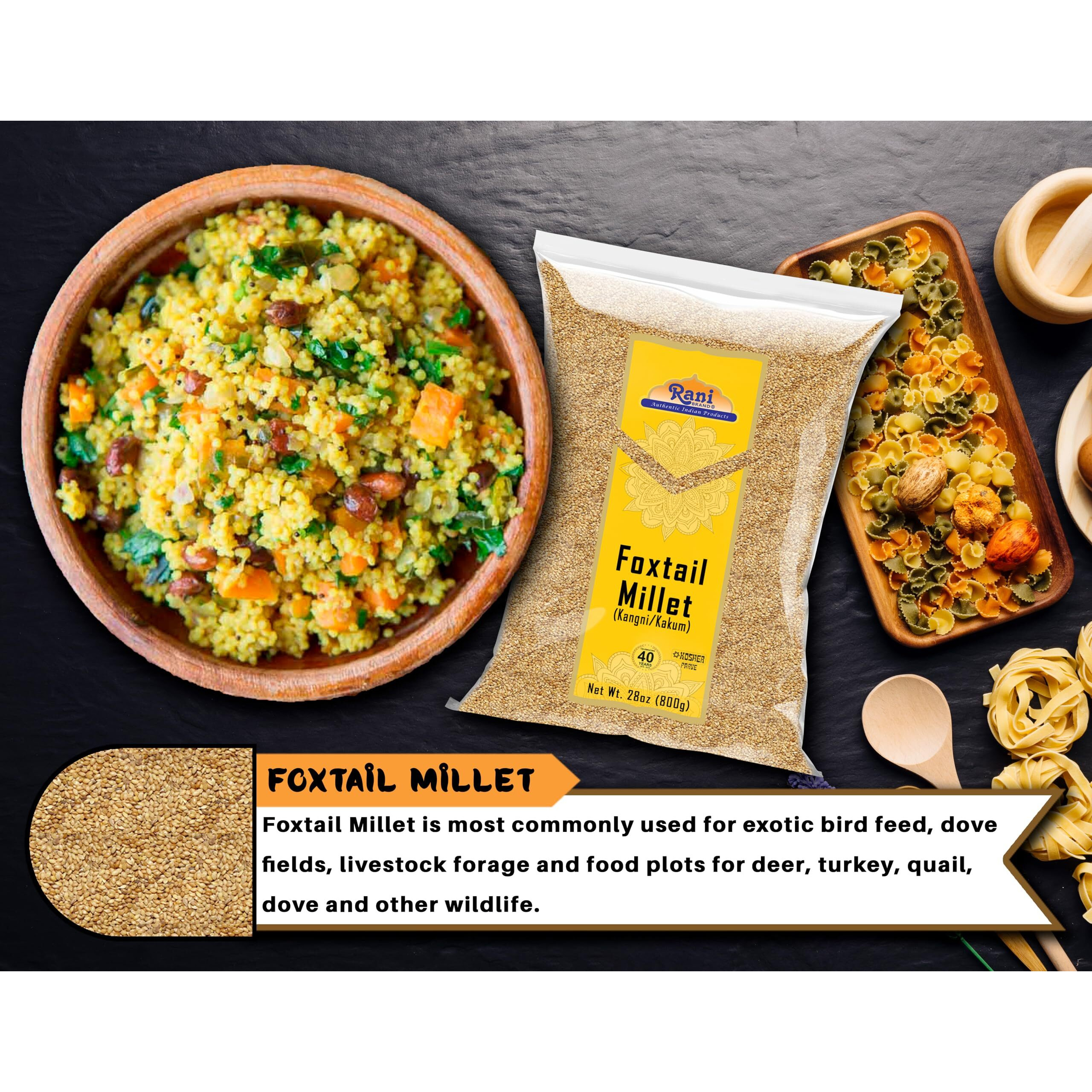 Rani Foxtail Millet Polished (Setaria italica) Ancient Grains 800g (28oz) ~ All Natural, Gluten Friendly, NON-GMO, Kosher, Vegan, Indian Origin, Kangi/Kakum/Navane/Tenai/Korralu/Korra