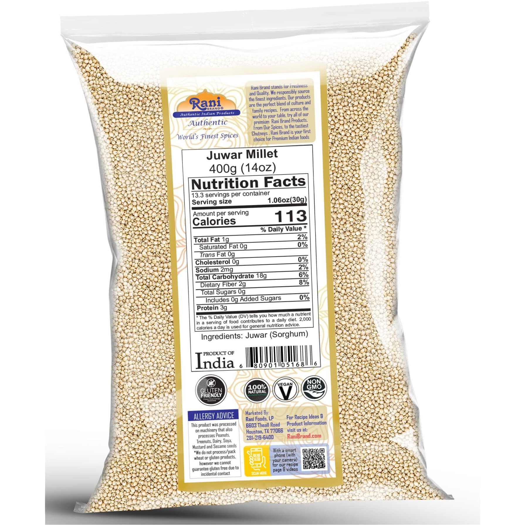 Rani Juwar Millet (Sorghum) Whole Ancient Grain Seeds 14oz (400g) ~ All Natural, Gluten Friendly, NON-GMO, Kosher, Vegan, Indian Origin