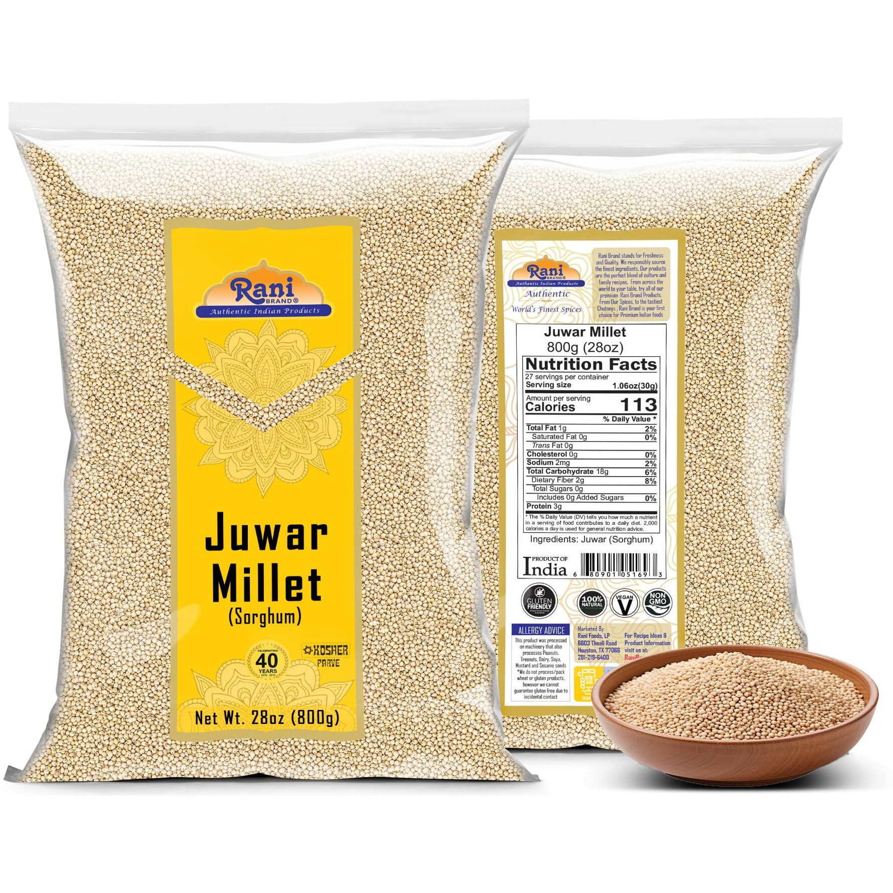 Rani Juwar Millet (Sorghum) Whole Ancient Grain Seeds 28oz (1.75lbs) 800g ~ All Natural, Gluten Friendly, NON-GMO, Kosher, Vegan, Indian Origin
