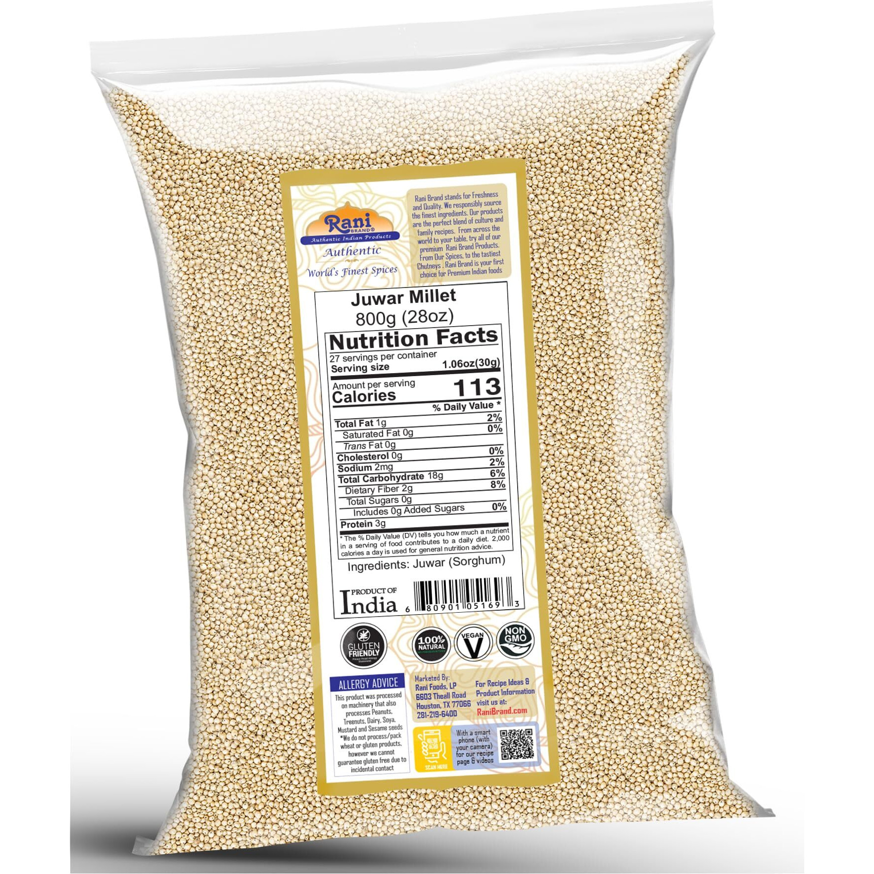 Rani Juwar Millet (Sorghum) Whole Ancient Grain Seeds 28oz (1.75lbs) 800g ~ All Natural, Gluten Friendly, NON-GMO, Kosher, Vegan, Indian Origin