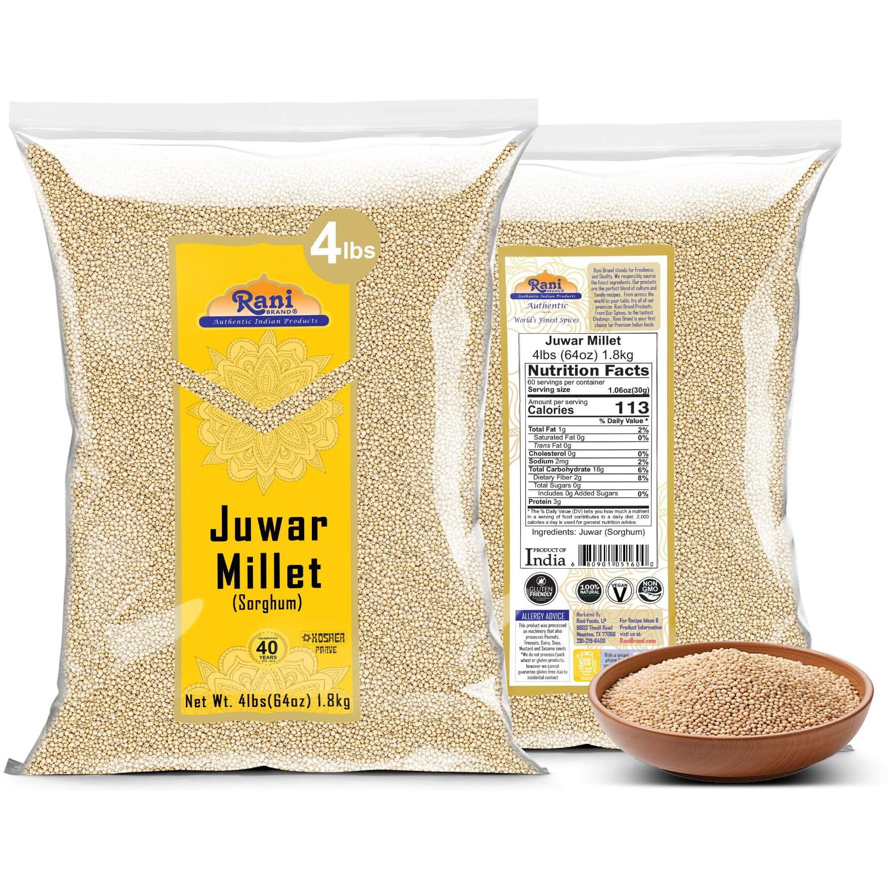 Rani Juwar Millet (Sorghum) Whole Ancient Grain Seeds 64oz (4lbs) 1.81kg ~ All Natural, Gluten Friendly, NON-GMO, Kosher, Vegan, Indian Origin