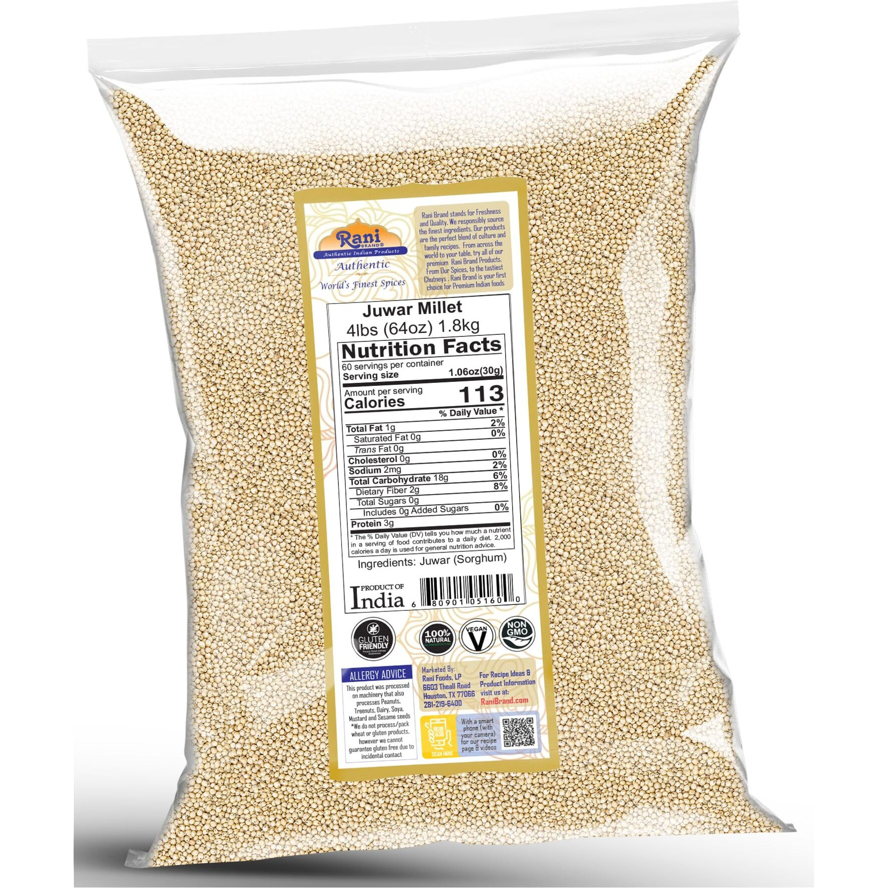 Rani Juwar Millet (Sorghum) Whole Ancient Grain Seeds 64oz (4lbs) 1.81kg ~ All Natural, Gluten Friendly, NON-GMO, Kosher, Vegan, Indian Origin