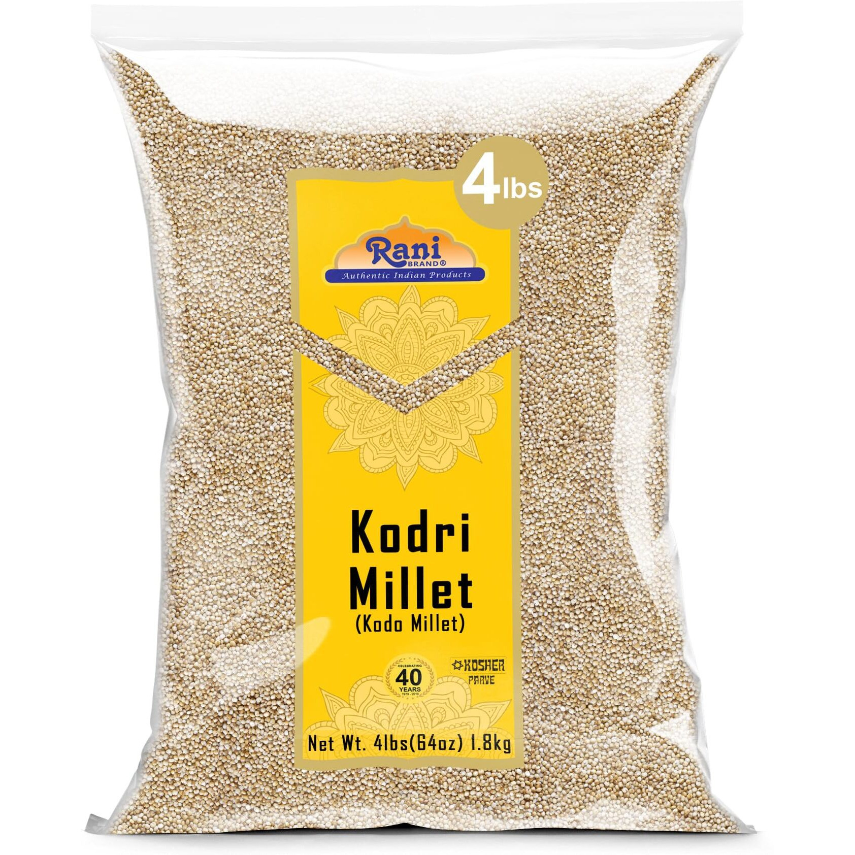 Rani Kodri (Polished Kodo Millet Seeds) Ancient Grains, 64oz (4lbs) 1.81kg ~ All Natural, Gluten Friendly, NON-GMO, Kosher, Vegan, Indian Origin (Varagu/Kodra/Harka)