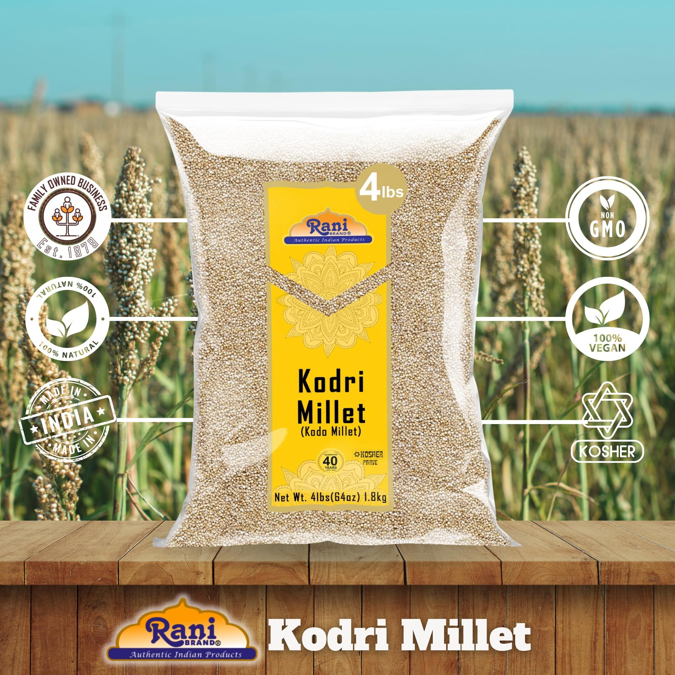 Rani Kodri (Polished Kodo Millet Seeds) Ancient Grains, 64oz (4lbs) 1.81kg ~ All Natural, Gluten Friendly, NON-GMO, Kosher, Vegan, Indian Origin (Varagu/Kodra/Harka)