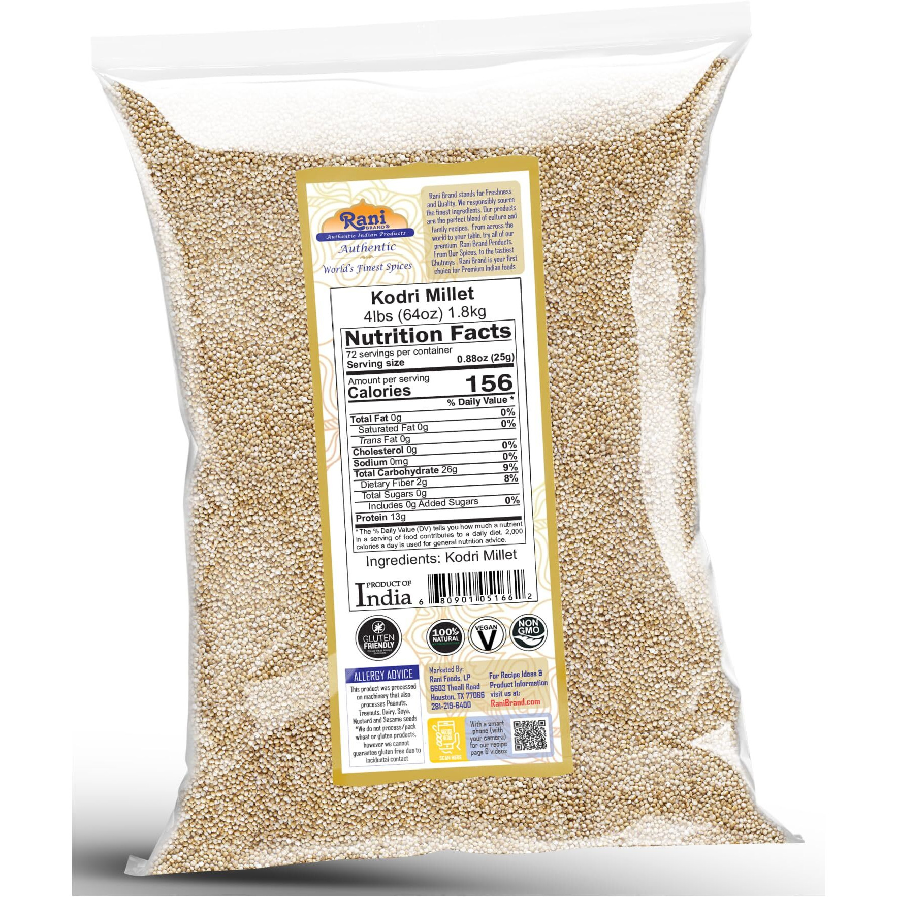 Rani Kodri (Polished Kodo Millet Seeds) Ancient Grains, 64oz (4lbs) 1.81kg ~ All Natural, Gluten Friendly, NON-GMO, Kosher, Vegan, Indian Origin (Varagu/Kodra/Harka)