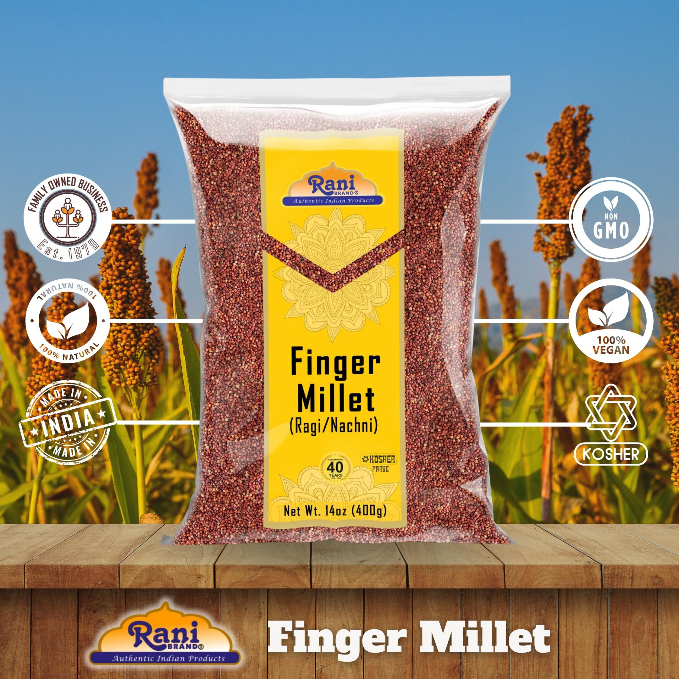 Rani Ragi Finger Millet (Eleusine Coracana) Whole Ancient Grain Seeds 14oz (400g) ~ All Natural, Gluten Friendly, NON-GMO, Kosher, Vegan, Indian Origin