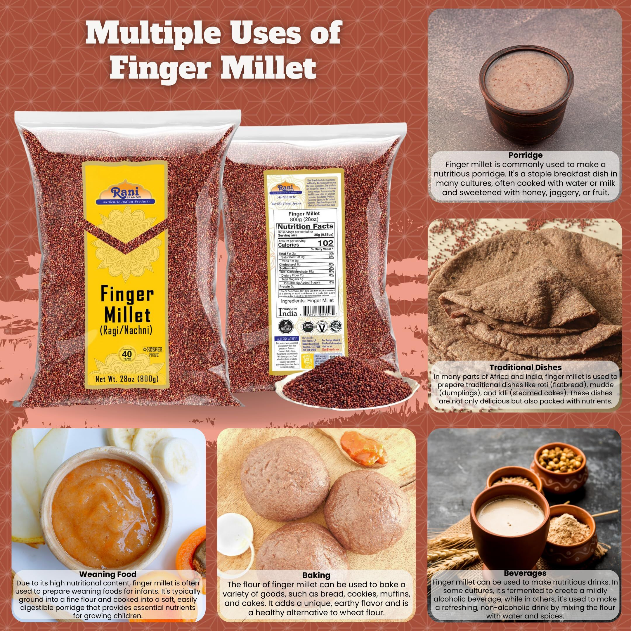 Rani Ragi Finger Millet (Eleusine Coracana) Whole Ancient Grain Seeds 28oz (800g) ~ All Natural, Gluten Friendly, NON-GMO, Kosher, Vegan, Indian Origin