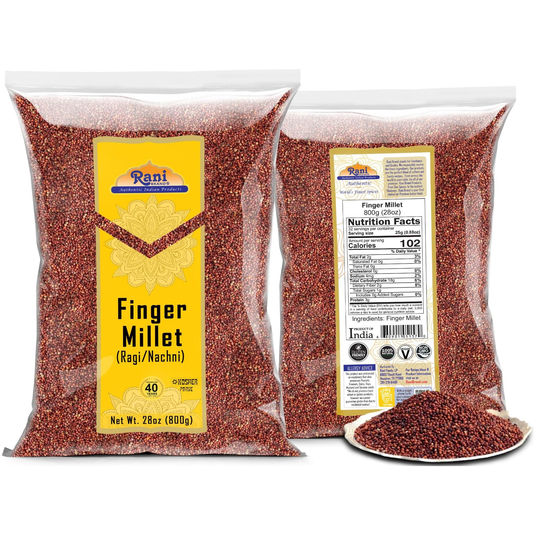 Rani Ragi Finger Millet (Eleusine Coracana) Whole Ancient Grain Seeds 28oz (800g) ~ All Natural, Gluten Friendly, NON-GMO, Kosher, Vegan, Indian Origin