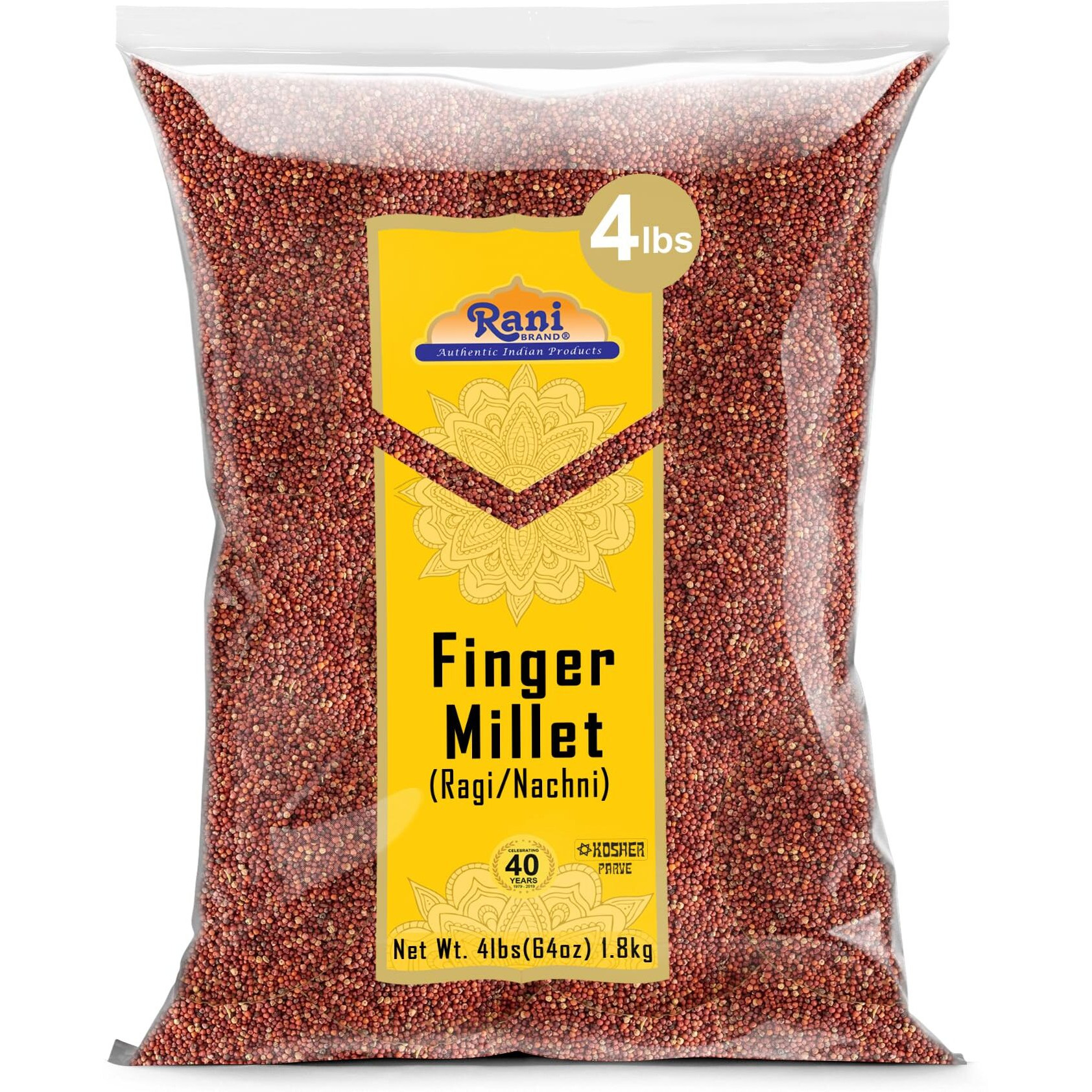 Rani Ragi Finger Millet (Eleusine Coracana) Whole Ancient Grain Seeds 64oz (4lbs) 1.81kg Bulk ~ All Natural, Gluten Friendly, NON-GMO, Kosher, Vegan, Indian Origin