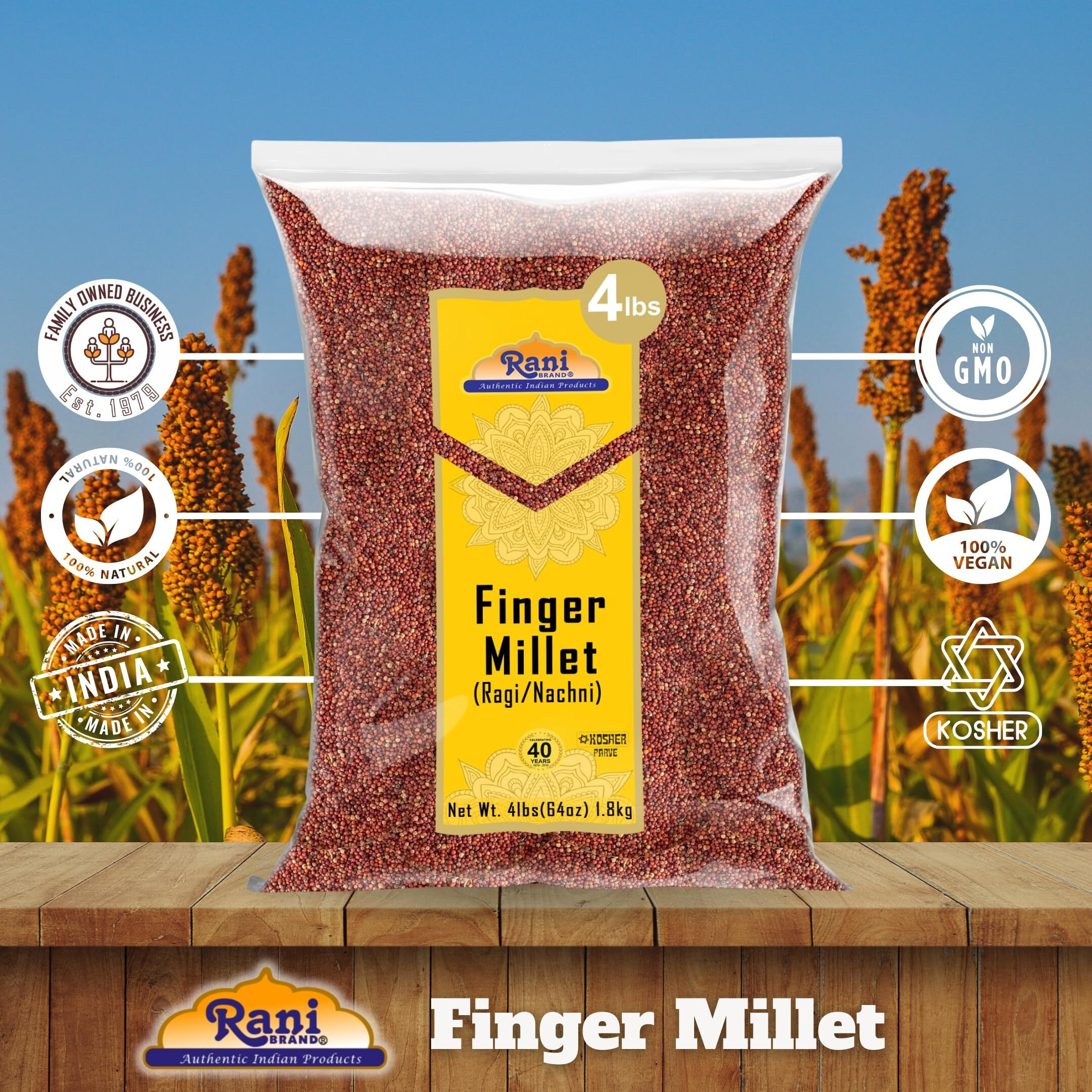 Rani Ragi Finger Millet (Eleusine Coracana) Whole Ancient Grain Seeds 64oz (4lbs) 1.81kg Bulk ~ All Natural, Gluten Friendly, NON-GMO, Kosher, Vegan, Indian Origin