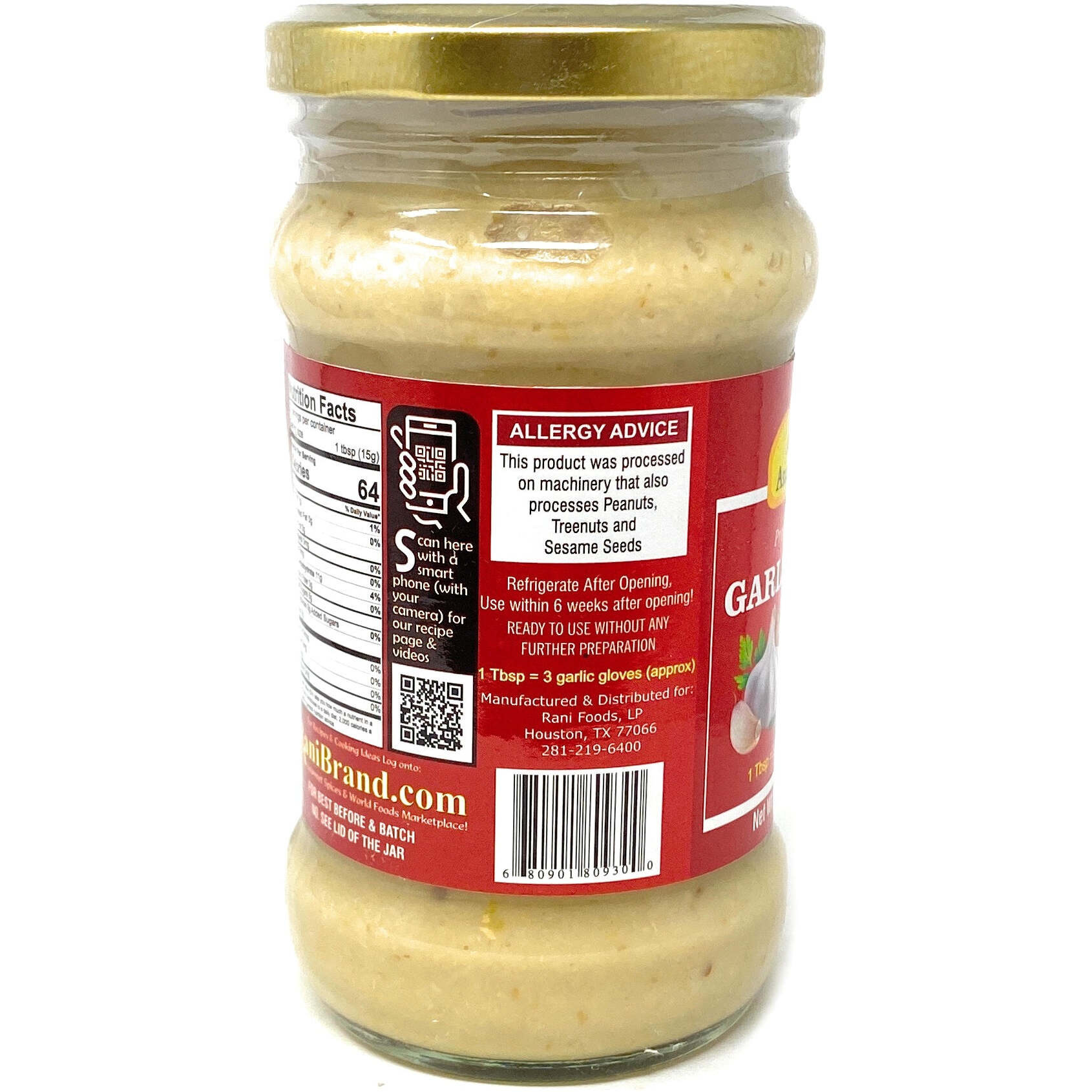 Asian Kitchen Garlic Cooking Paste 10.5oz (300g) Glass Jar ~ Vegan, Gluten Free, NON-GMO, No Colors, Indian Origin