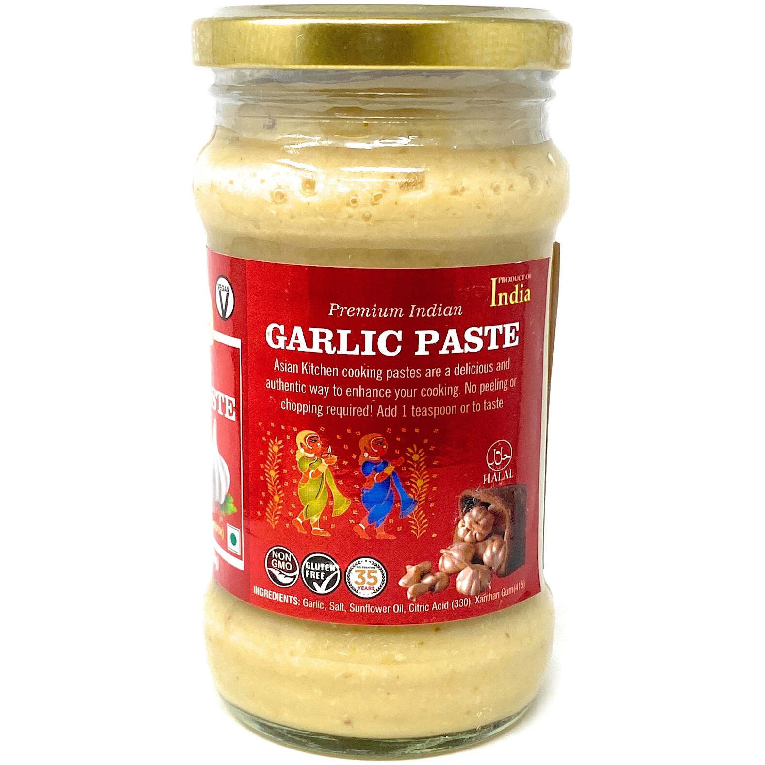 Asian Kitchen Garlic Cooking Paste 10.5oz (300g) Glass Jar ~ Vegan, Gluten Free, NON-GMO, No Colors, Indian Origin