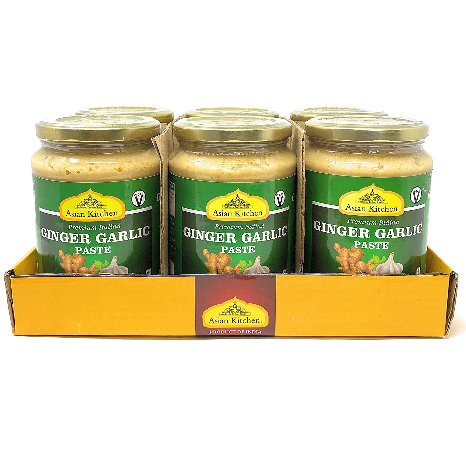 Asian Kitchen Ginger Garlic Cooking Paste 26.5oz (750g) Glass Jar, Pack of 5+1 FREE ~ Vegan, Gluten Free, NON-GMO, No Colors, Indian Origin