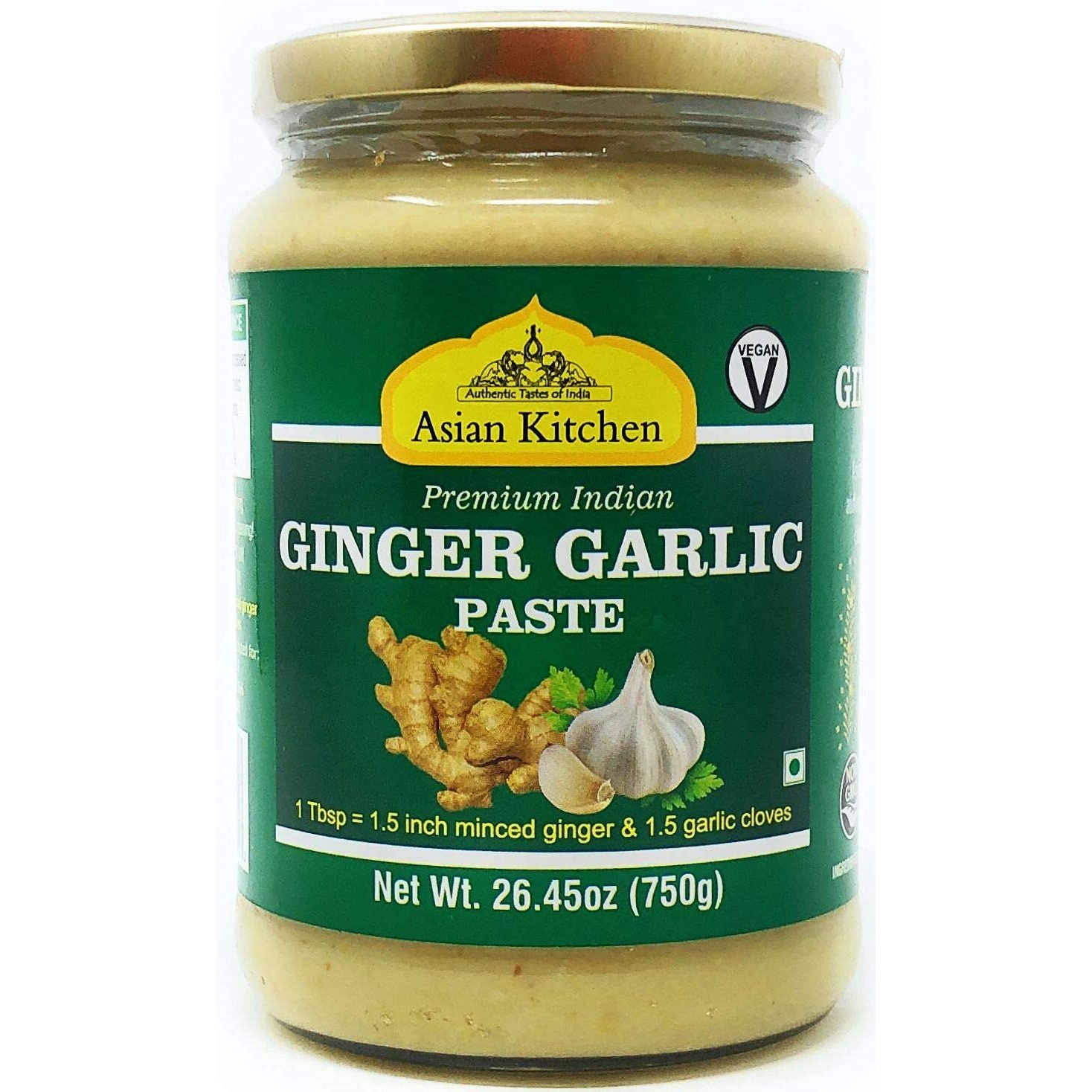 Asian Kitchen Ginger Garlic Cooking Paste 26.5oz (750g) Glass Jar, Pack of 5+1 FREE ~ Vegan, Gluten Free, NON-GMO, No Colors, Indian Origin