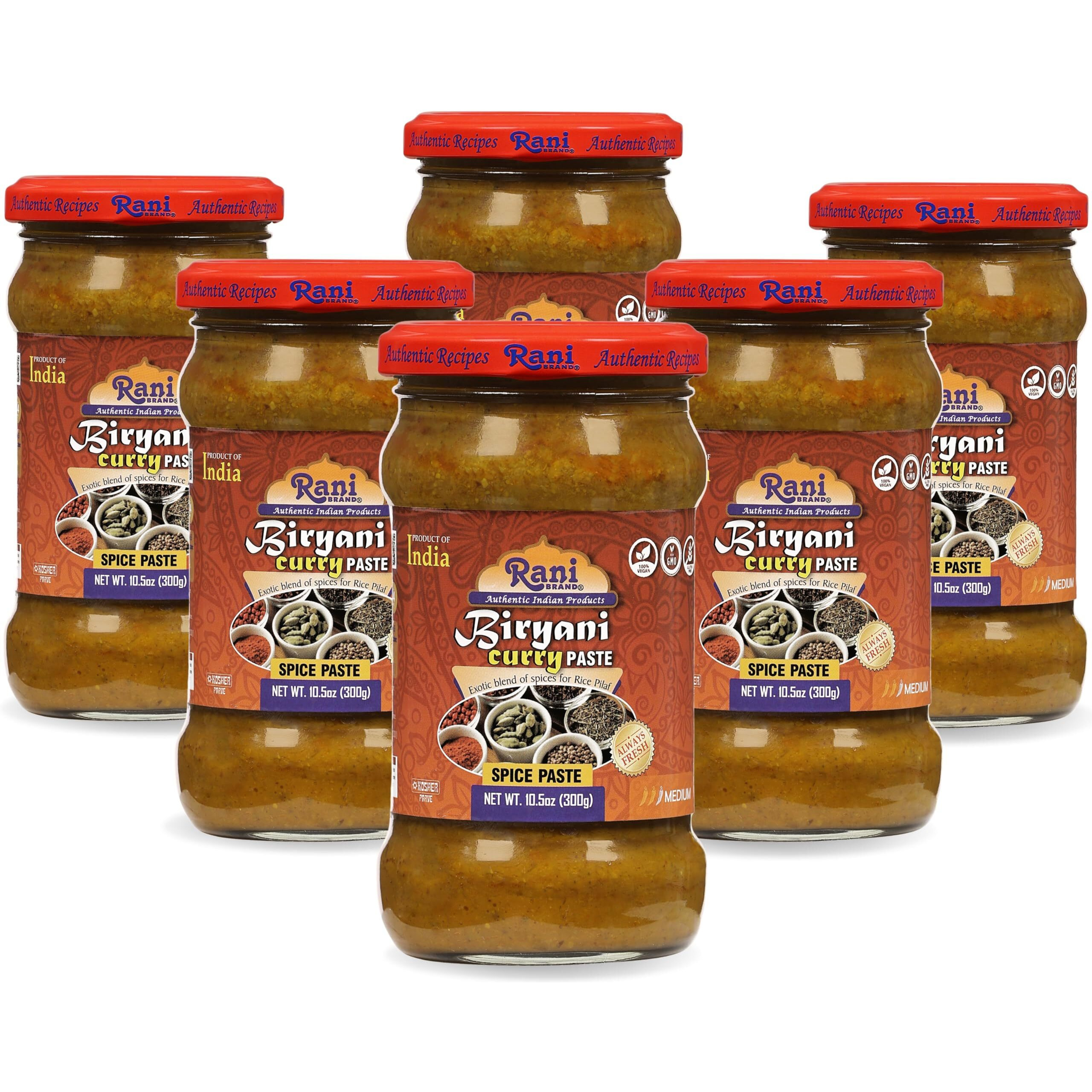 Rani Biryani Masala Curry Paste (Cooking Spice Paste for Indian Rice Dishes, Pullao/Pilau) 10.5oz (300g) Glass Jar, Pack of 5+1 FREE ~ All Natural, Vegan, No Colors, Gluten Free, NON-GMO