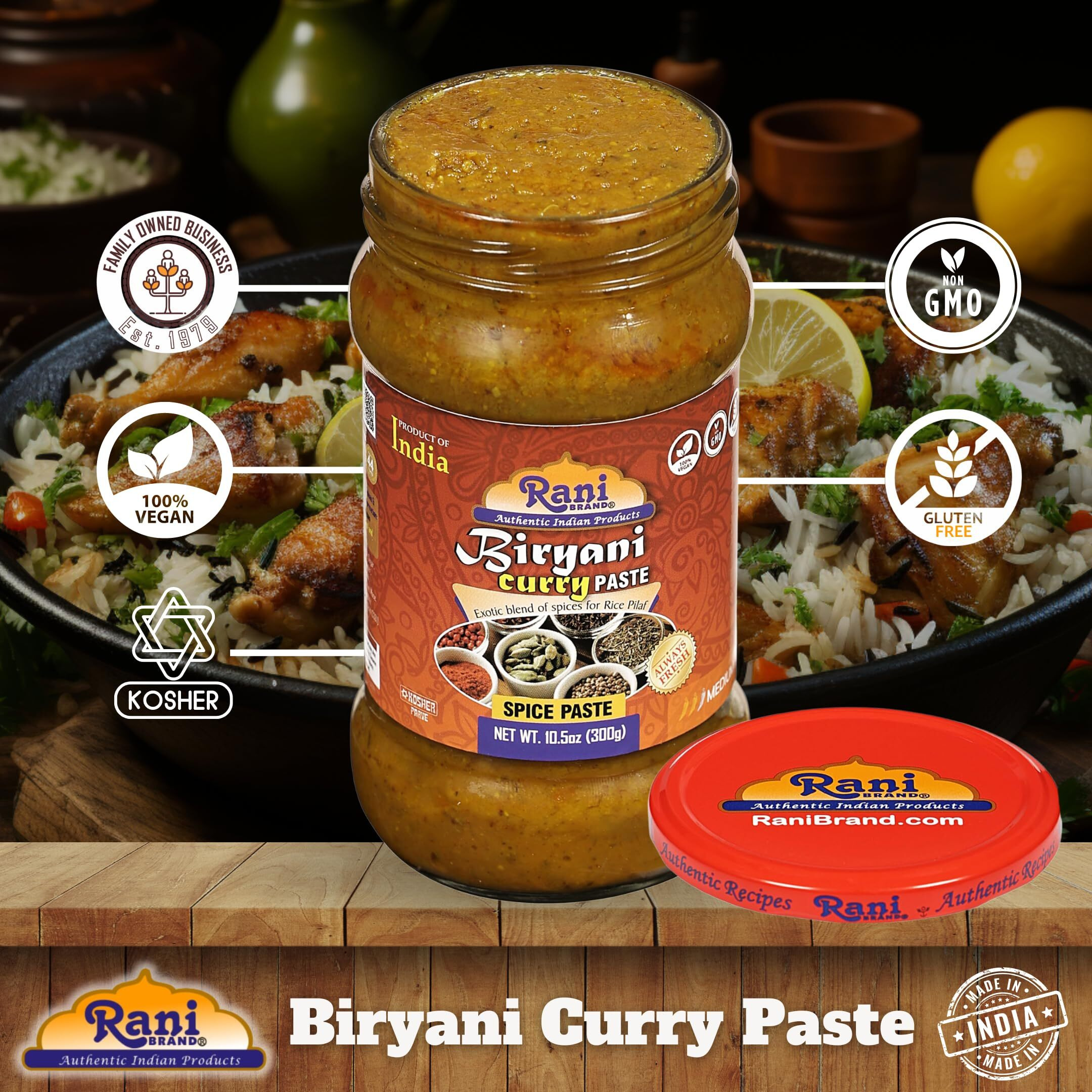 Rani Biryani Masala Curry Paste (Cooking Spice Paste for Indian Rice Dishes, Pullao/Pilau) 10.5oz (300g) Glass Jar, Pack of 5+1 FREE ~ All Natural, Vegan, No Colors, Gluten Free, NON-GMO