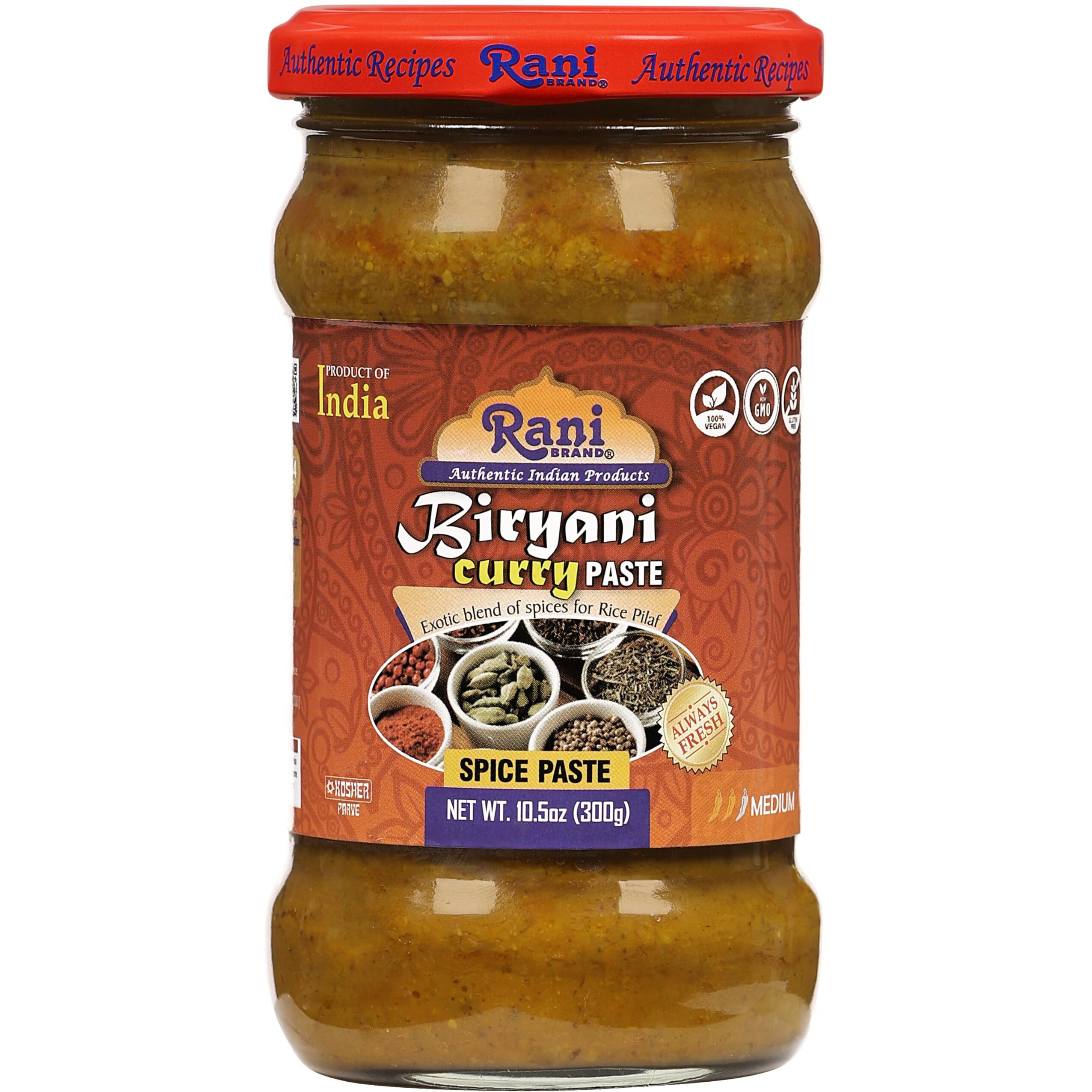 Rani Biryani Masala Curry Paste (Cooking Spice Paste for Indian Rice Dishes, Pullao/Pilau) 10.5oz (300g) Glass Jar, Pack of 5+1 FREE ~ All Natural, Vegan, No Colors, Gluten Free, NON-GMO