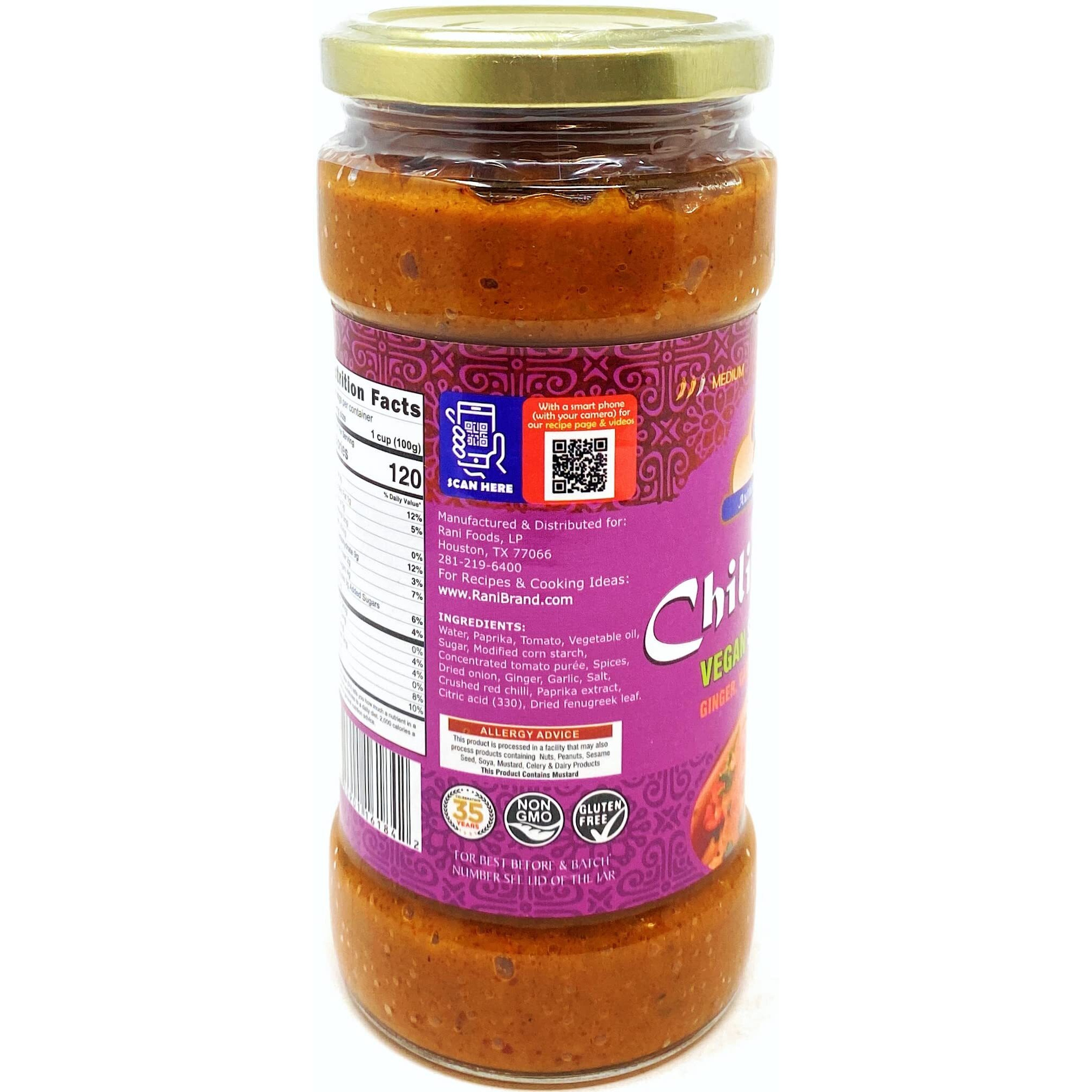 Rani Chili Chicken Vegan Simmer Sauce (Ginger, Garlic, Tomatoes & Spices) 14oz (400g) Glass Jar, Pack of 5+1FREE ~ Easy to Use, Vegan, No Colors, All Natural, NON-GMO, Gluten Free, Indian Origin