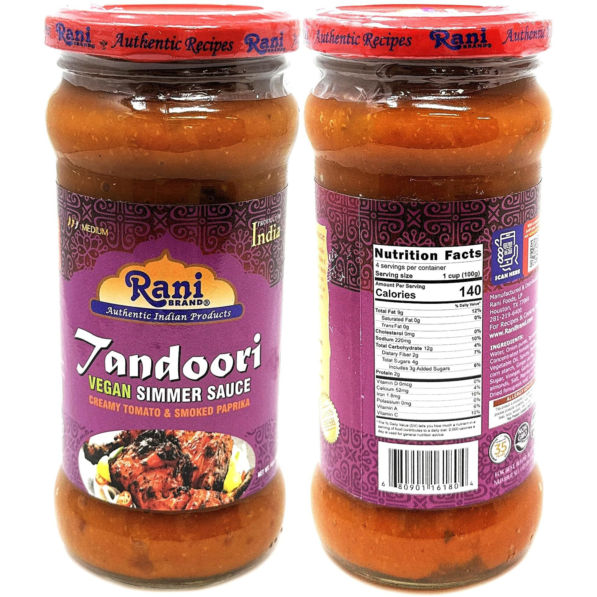 Rani Curry Vegan Simmer Sauces 6-Pack Variety (Tandoori, Tikka, Vindaloo, Korma, Chilli Chicken, Spicy Butter Chicken) 14oz (400g) Glass Jar ~ Easy to Use, All Natural, Gluten Free, Indian Origin