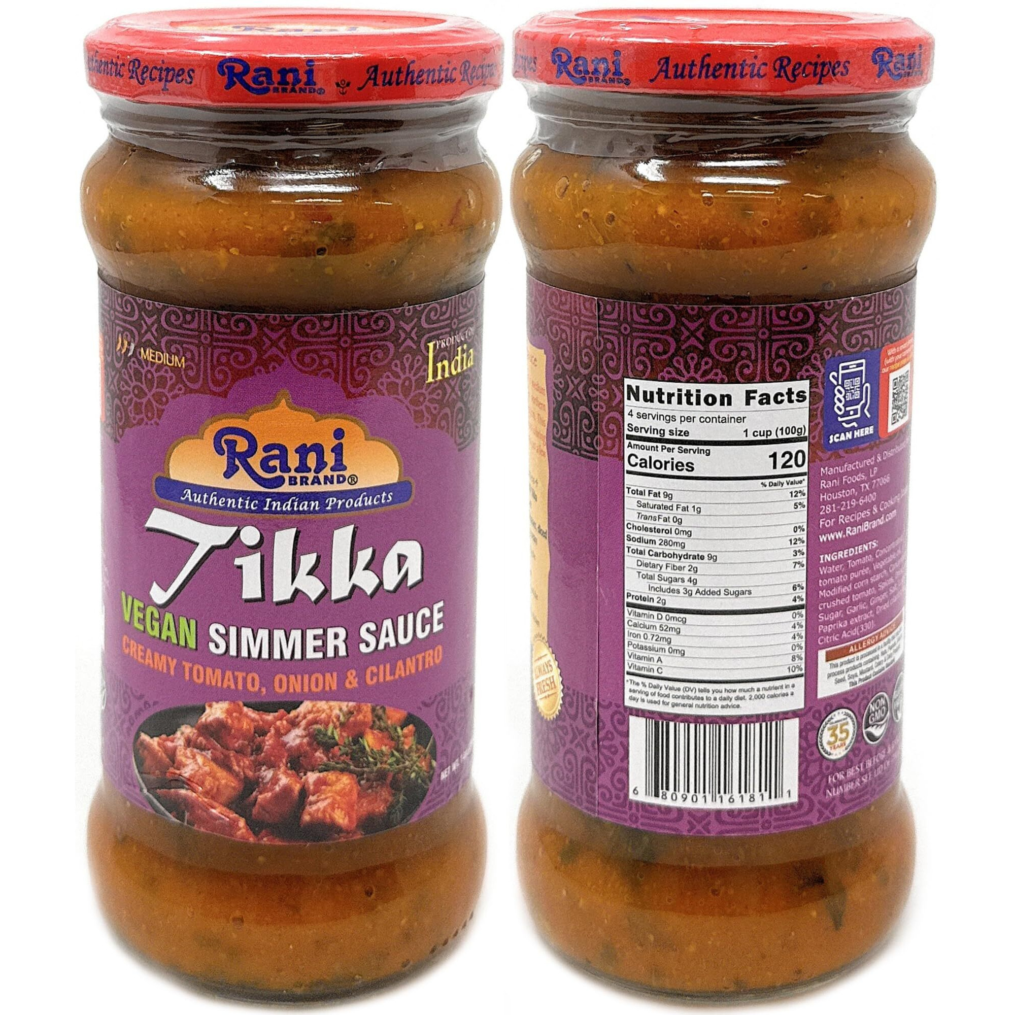 Rani Curry Vegan Simmer Sauces 6-Pack Variety (Tandoori, Tikka, Vindaloo, Korma, Chilli Chicken, Spicy Butter Chicken) 14oz (400g) Glass Jar ~ Easy to Use, All Natural, Gluten Free, Indian Origin