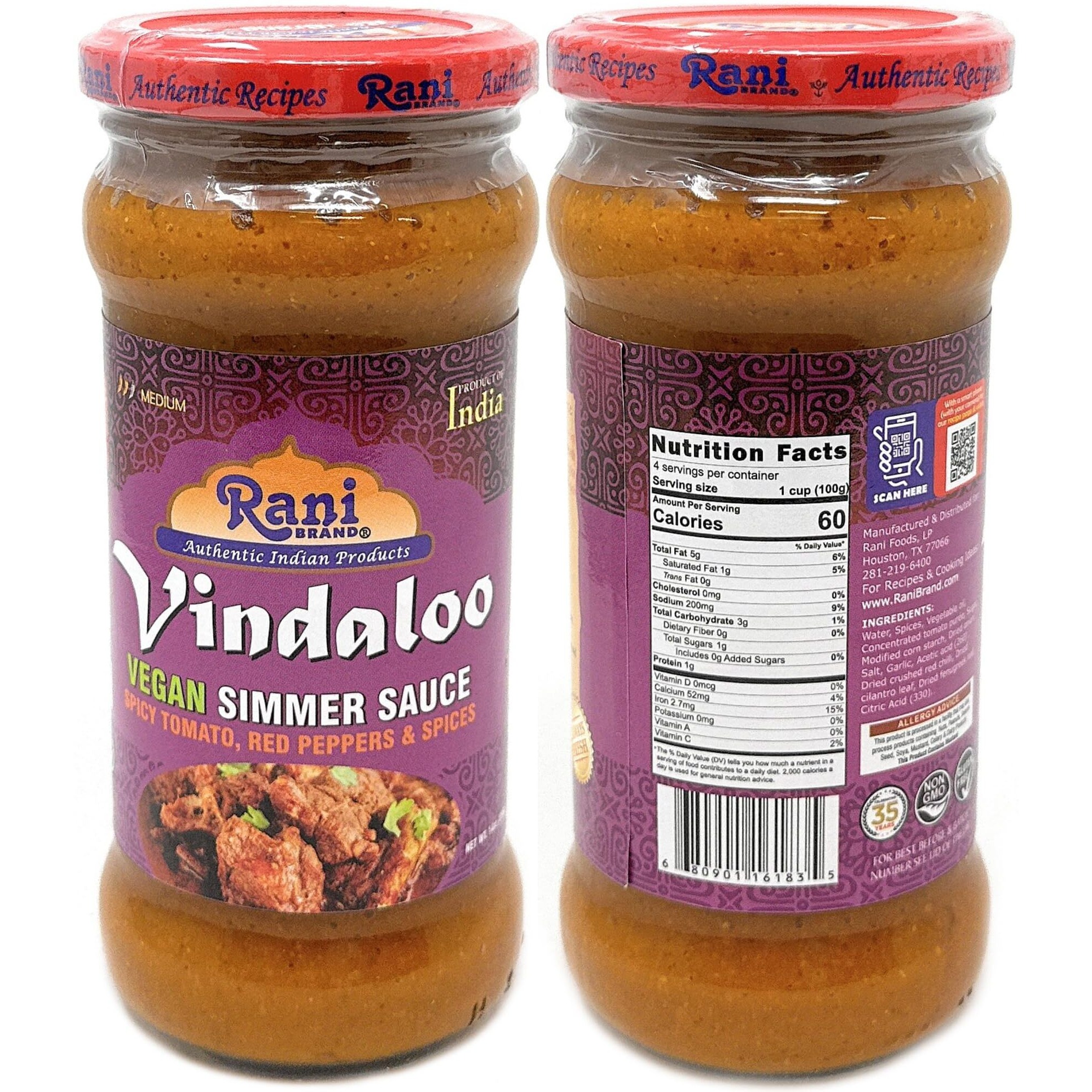 Rani Curry Vegan Simmer Sauces 6-Pack Variety (Tandoori, Tikka, Vindaloo, Korma, Chilli Chicken, Spicy Butter Chicken) 14oz (400g) Glass Jar ~ Easy to Use, All Natural, Gluten Free, Indian Origin