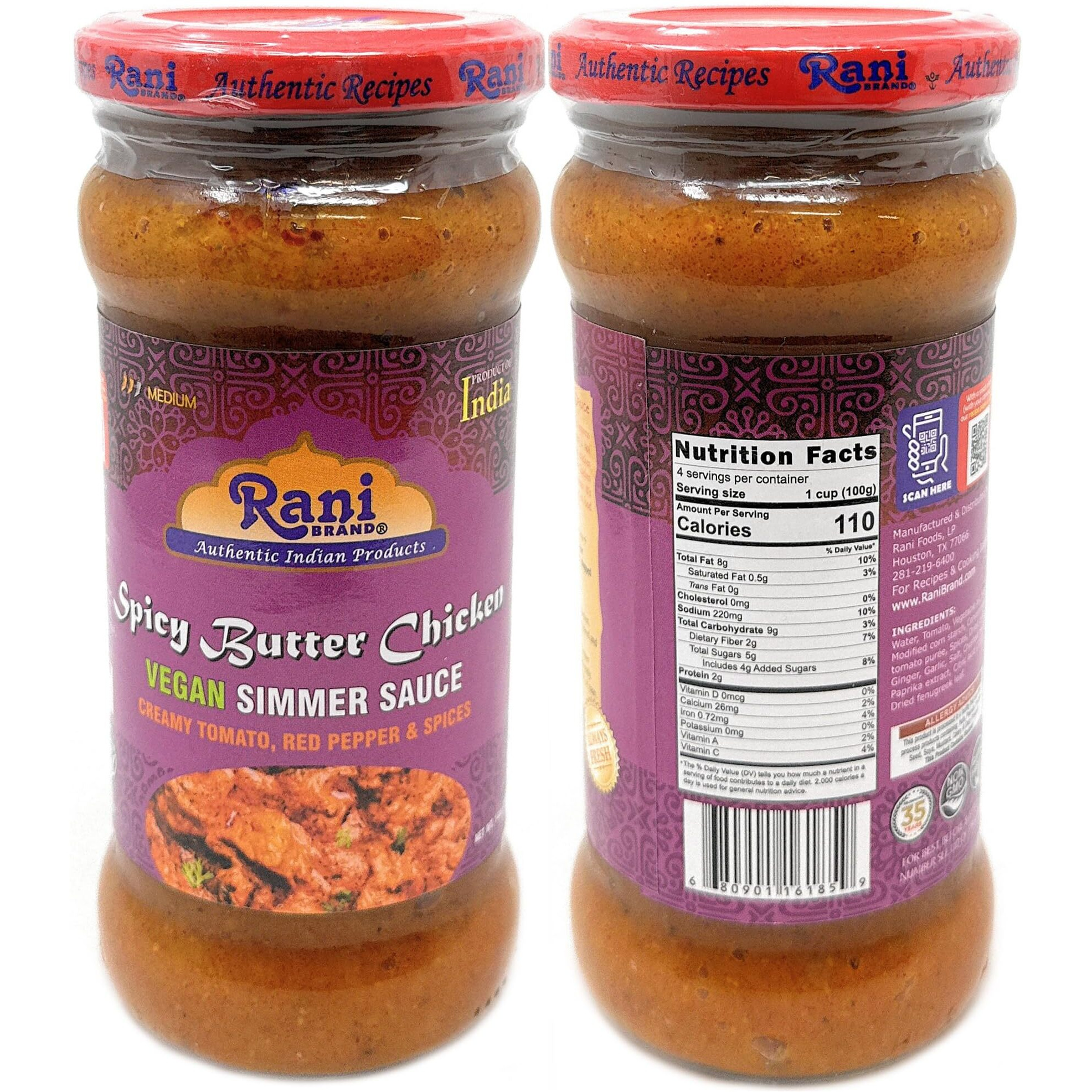 Rani Curry Vegan Simmer Sauces 6-Pack Variety (Tandoori, Tikka, Vindaloo, Korma, Chilli Chicken, Spicy Butter Chicken) 14oz (400g) Glass Jar ~ Easy to Use, All Natural, Gluten Free, Indian Origin