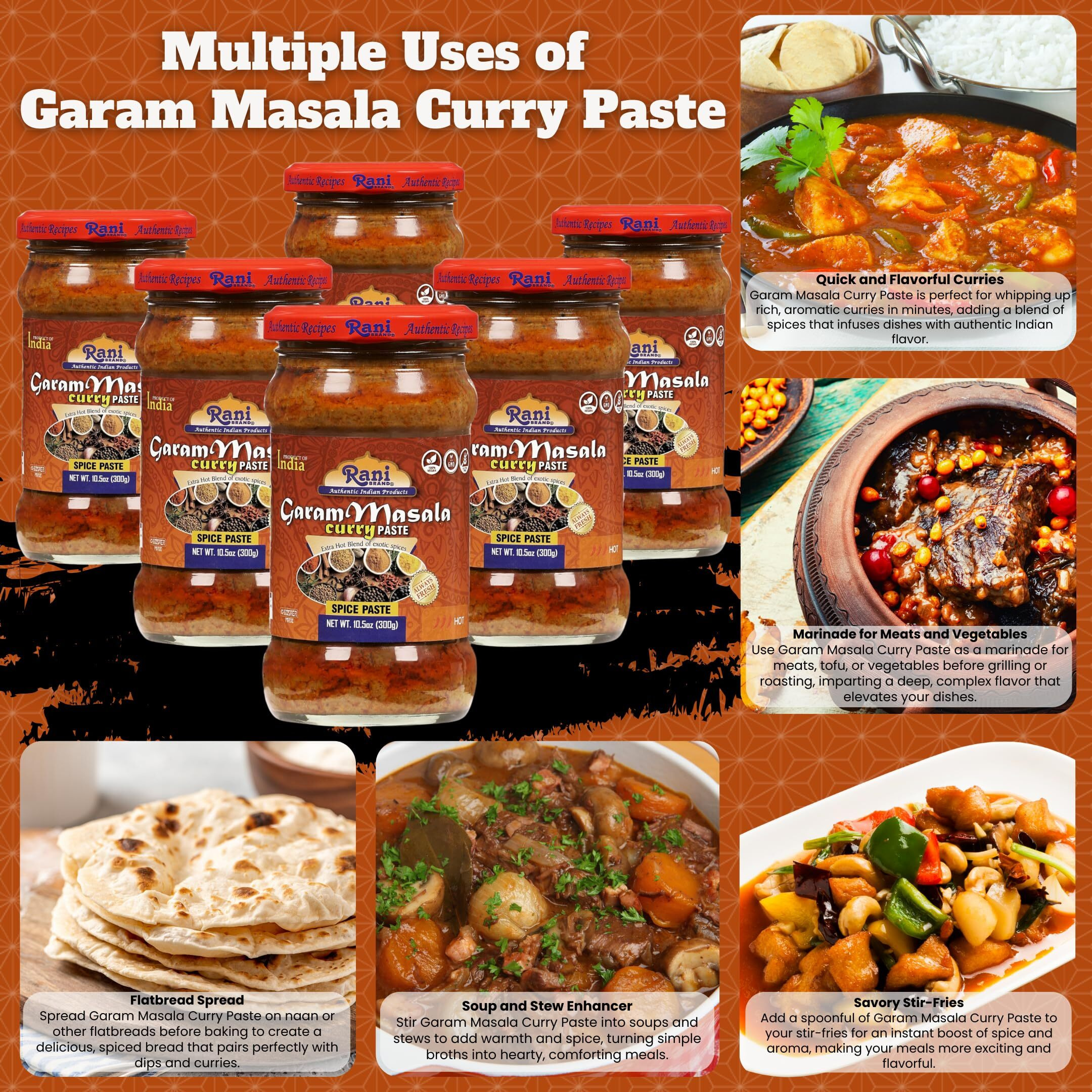 Rani Garam Masala Curry Spice Paste 10.5oz (300g) Glass Jar, Pack of 5+1 FREE ~ No Colors, All Natural, NON-GMO, Kosher, Vegan, Gluten Free, Indian Origin