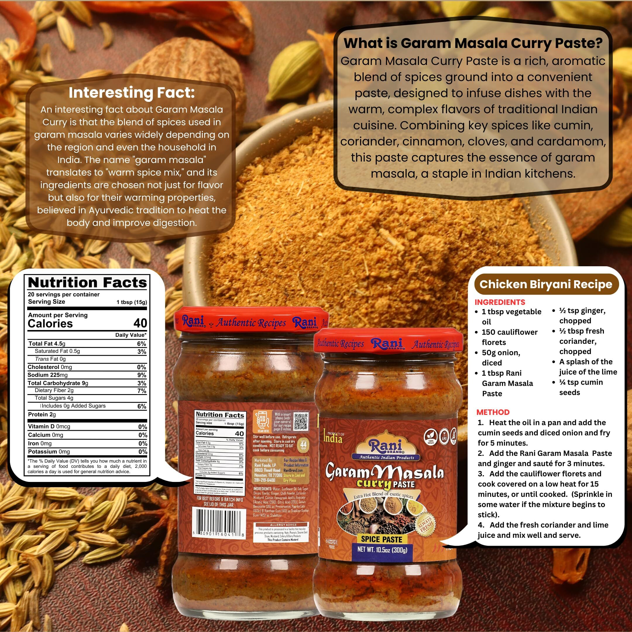 Rani Garam Masala Curry Spice Paste 10.5oz (300g) Glass Jar, Pack of 5+1 FREE ~ No Colors, All Natural, NON-GMO, Kosher, Vegan, Gluten Free, Indian Origin